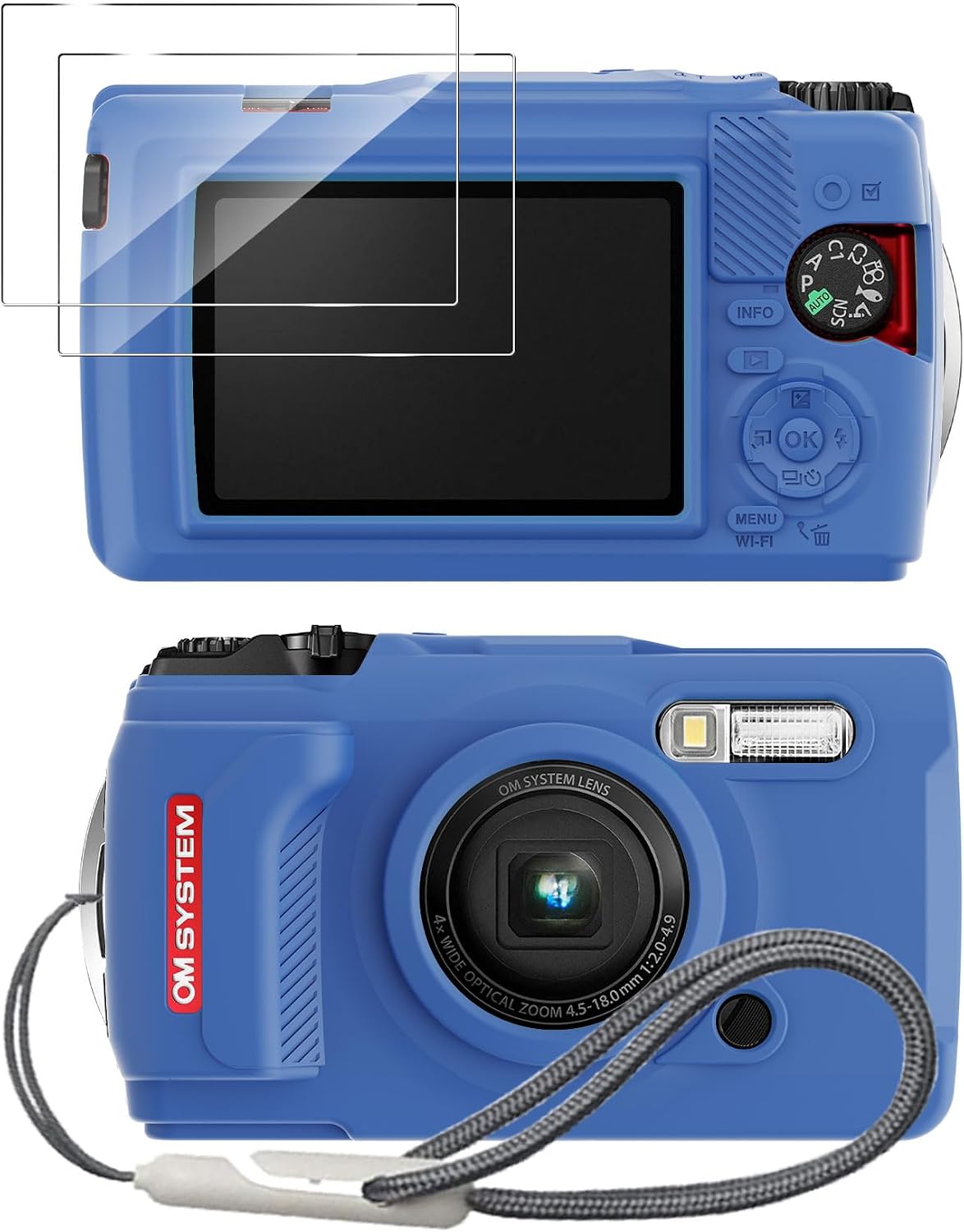 Silicone Case for Olympus Tough TG-7 Digital Camera with 2PCS Screen Protector and Lanyard - (red)