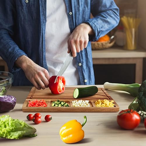 Miniatura 3 de Tabla de cortar grande de madera de acacia con recipientes para cocina, tabla de charcutería simple, tabla de quesos para servir carnes, postre,