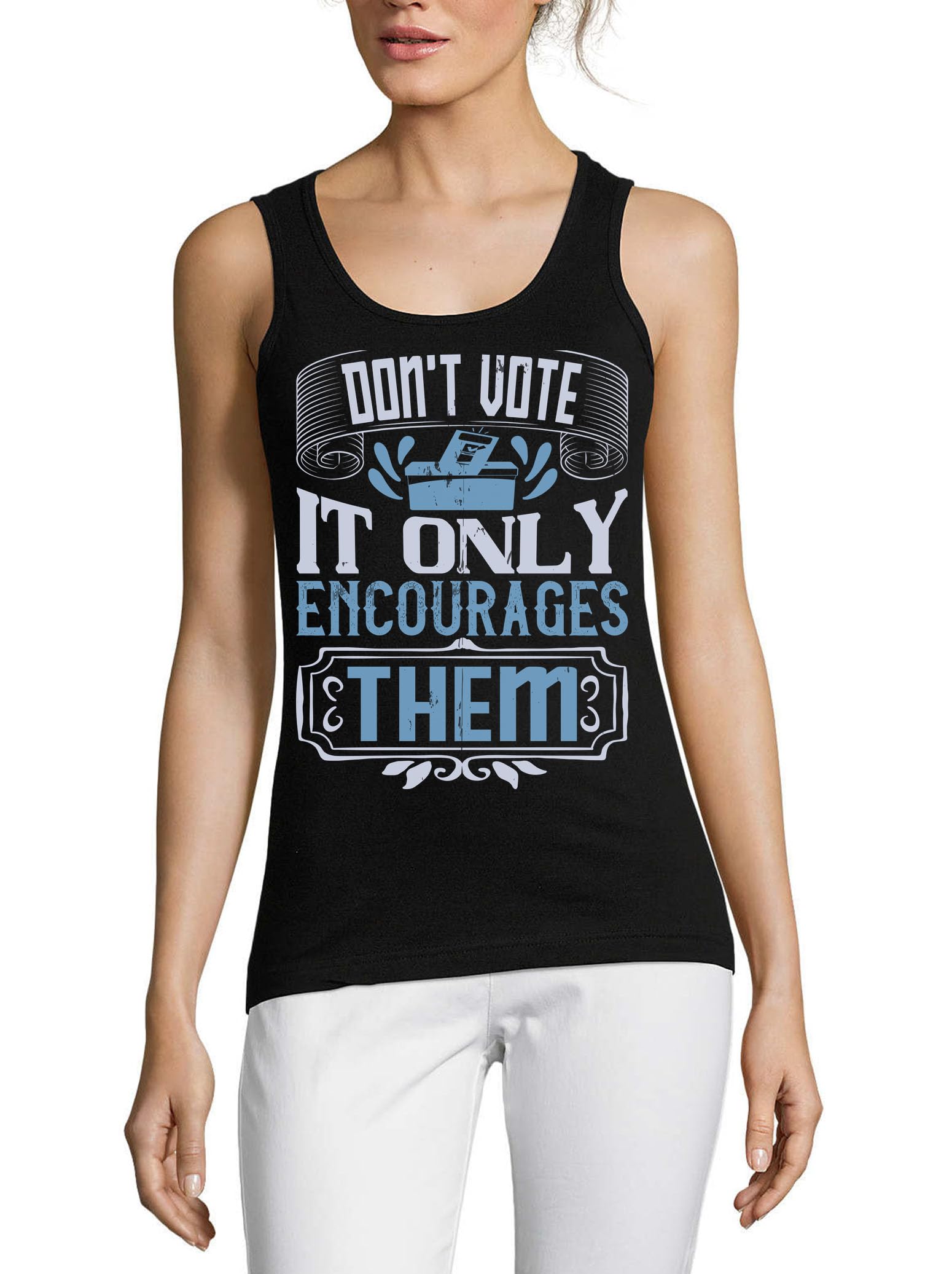 Camiseta Don't Vote de mujer 100% algodón negro con lema resistente 3