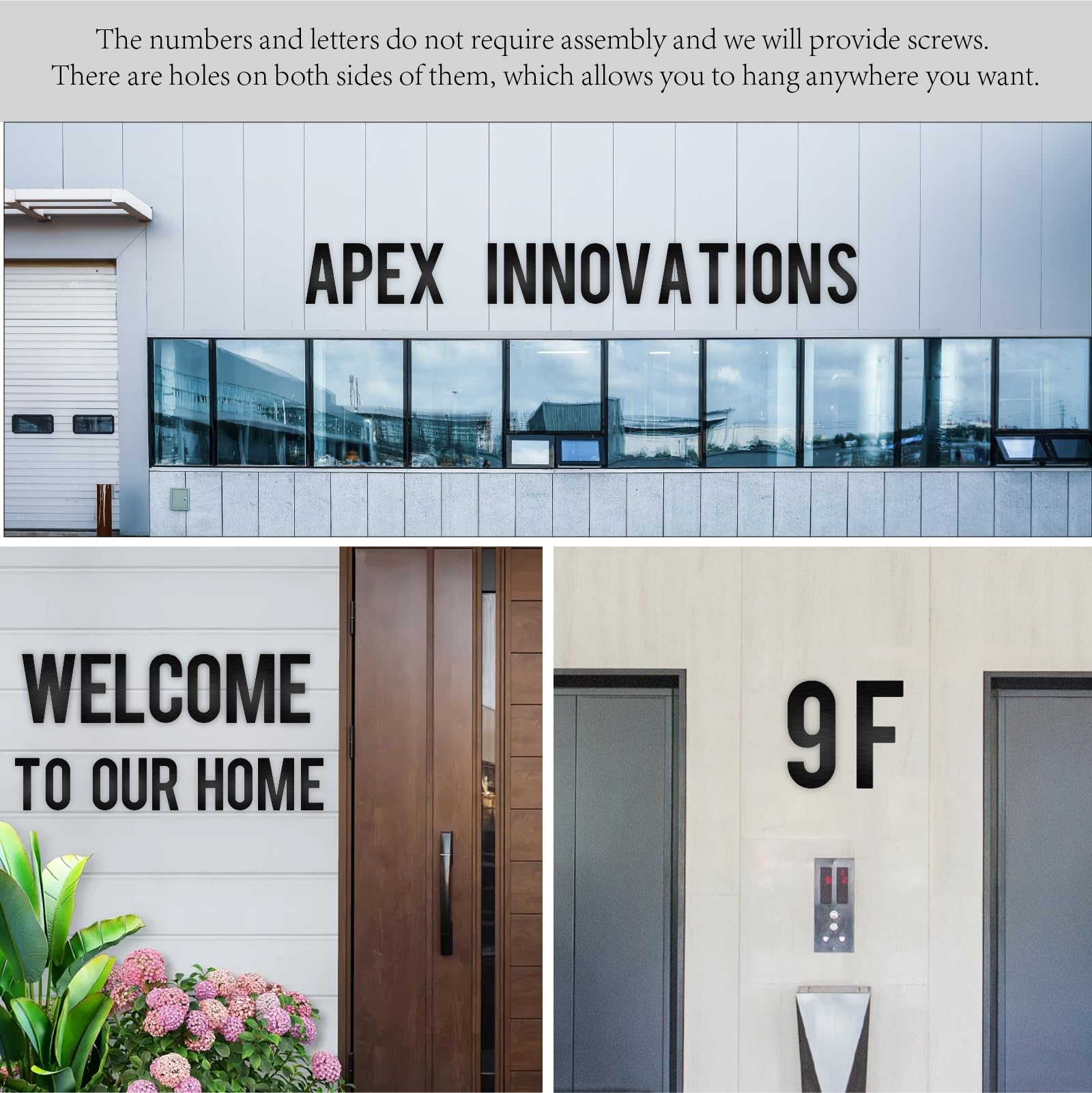 Números de puerta y letras de acero inoxidable de 50,8 cm, color negro, modernos números de buzón y números de casa para exteriores, números de dirección para casa o apartamento (G)