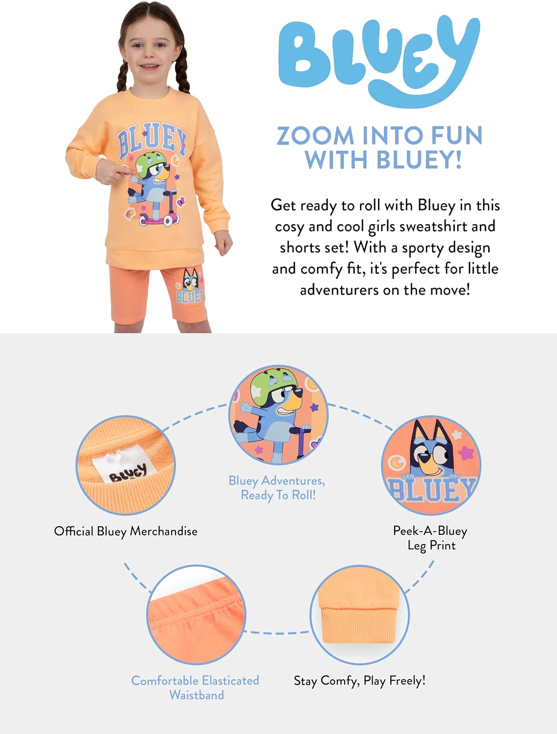 Bluey Outfit | Girls’ Clothing Sets | Girls Shorts And Sweatshirt | Kids Sweaters