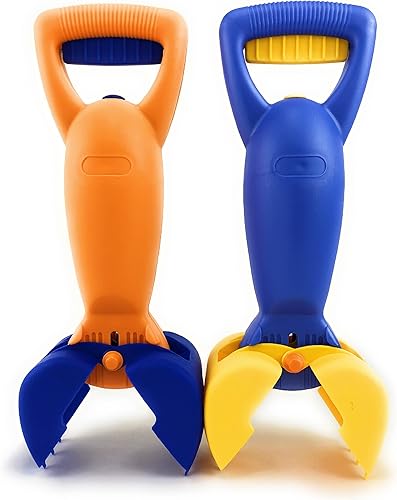 Matty's Toy Stop Paquete de 2 cucharas de plástico para arena y playa (azul, amarillo y naranja/azul) de 14.5 pulgadas