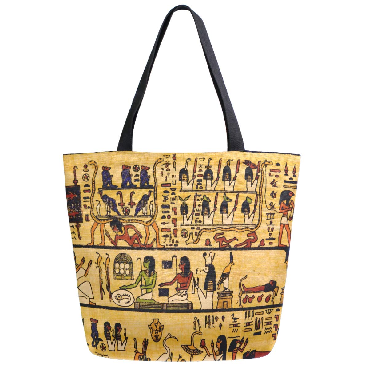 ZzWwRChic Extra Large Shoulder Grocery Tote Bag, Ancient Egyptian Hieroglyph Vintage Pattern Canvas Reusable Handle Bags for Men Women Gym Weekender Picnic Beach Travel Home Storage Market Shopping