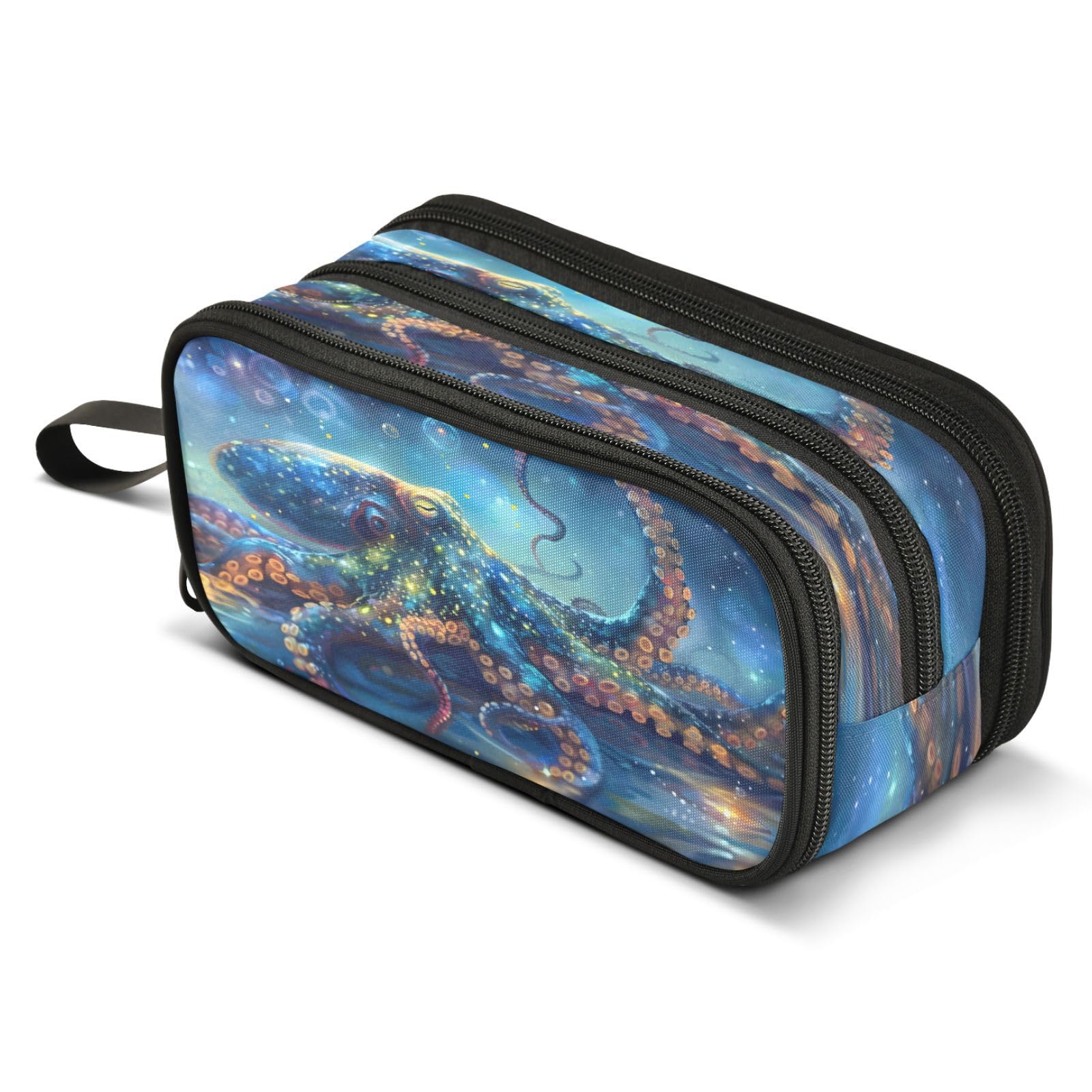 ALAZA Octopus Blue Pencil Case for Boys Girls Kids Pencil Pouch 3 Compartment Pen Bag Large Capacity Storage Pencil Holder School Students with Zipper