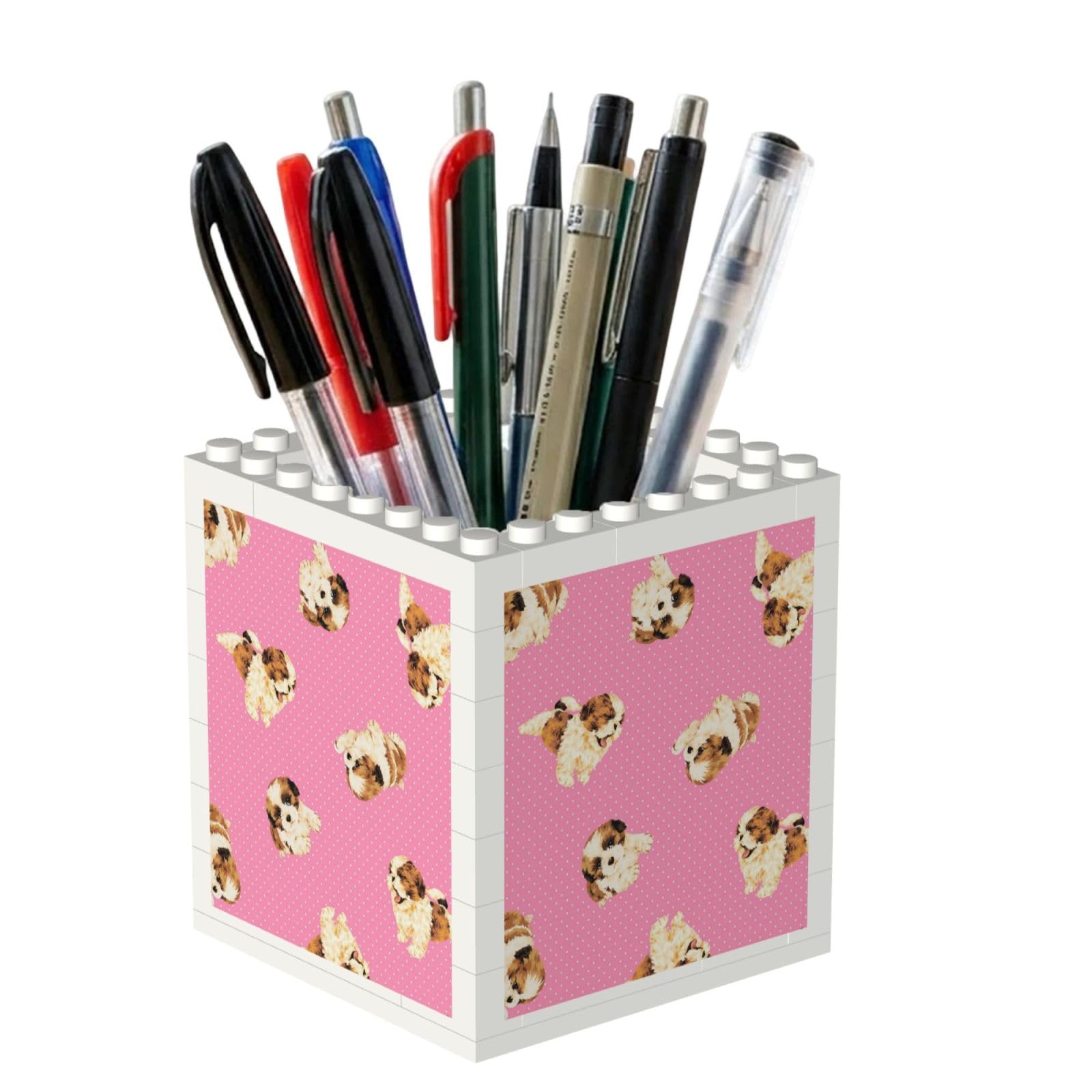 Poadnly Shih Tzu Pink Polka Dot, Pen Pot Pencil Holder for Office Home School, Compact Desk Organiser for Office Stationery