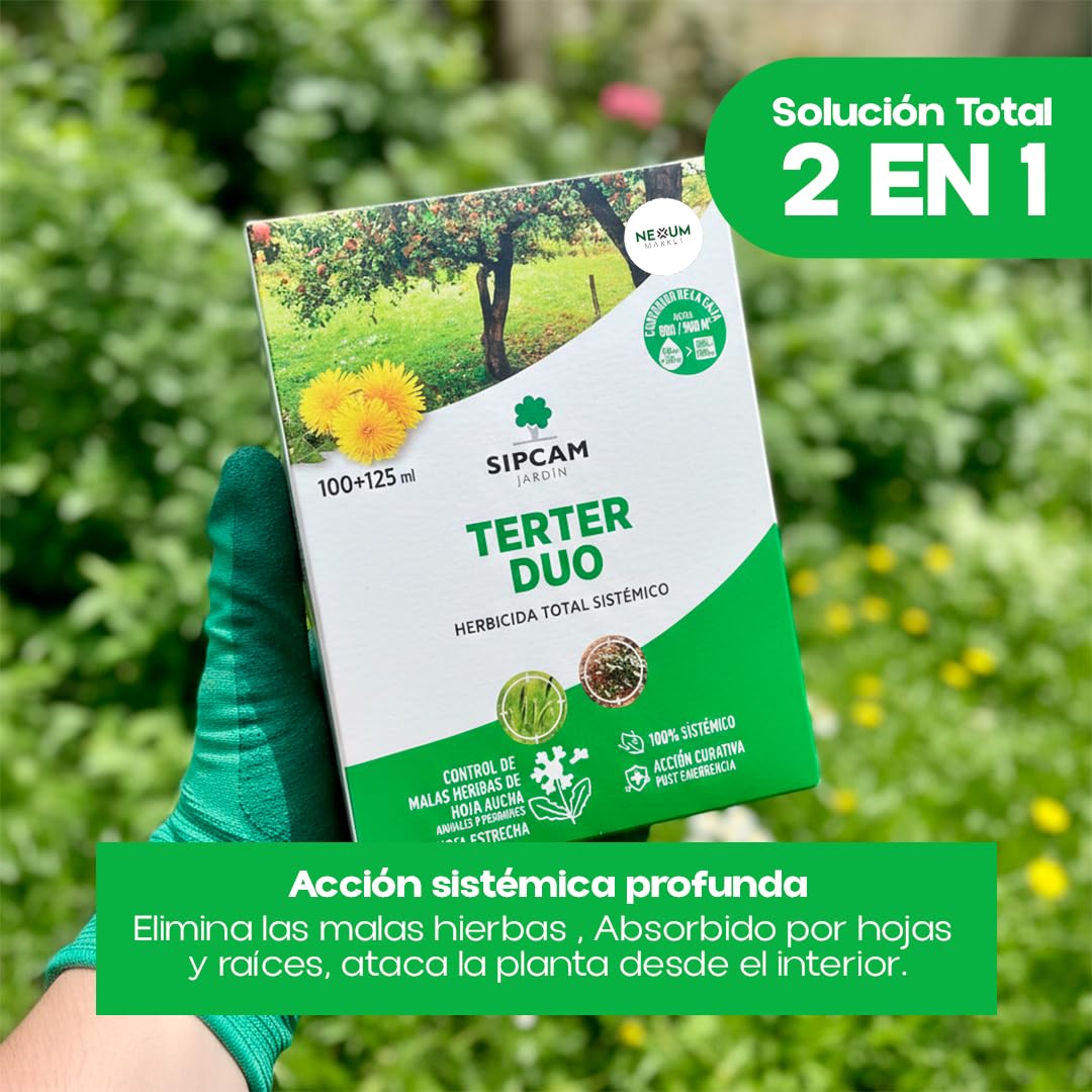 TERTER DUO Herbicida Sistémico Total 2 en 1 | Elimina Malas Hierbas de Todo Tipo (100 ml + 125 ml) | Alternativa al Glifosato (Roundup) | Hasta 300 m² | Destruye la Planta desde la Base