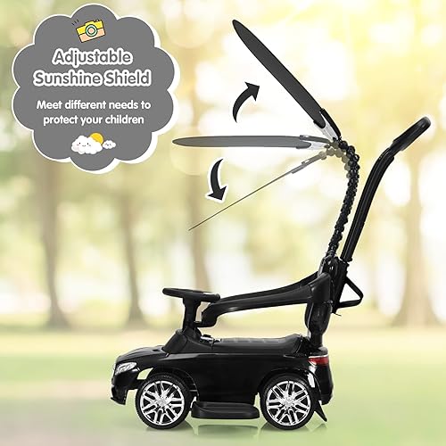 Miniatura 4 de INFANS Coche de empuje con licencia 3 en 1 Mercedes Benz cochecito de juguete para niños pequeños con asa de empuje caminante deslizante de pie a