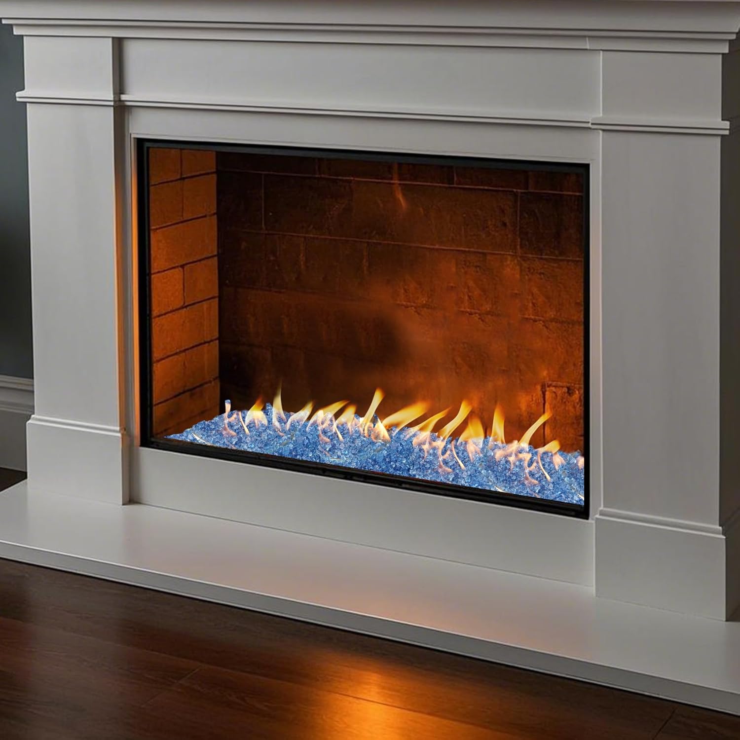 Skyflame High Luster 10-Pound Regular Fire Glass for Fire Pit Fireplace Garden Landscaping Pacific Blue 1/4" Size