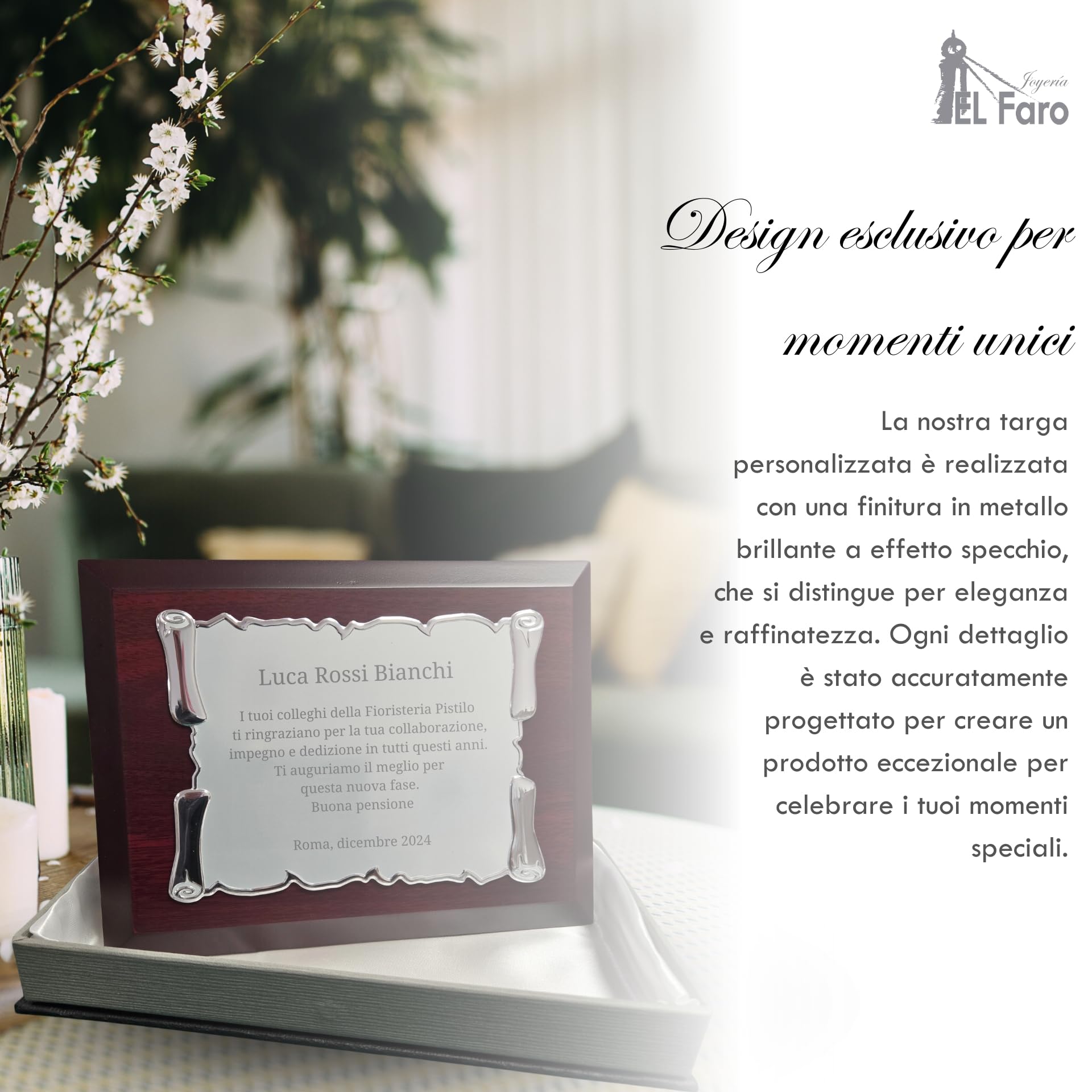 JOYERIA EL FARO Targa commemorativa personalizzata con incisione | Cofanetto premium incluso, Ideale per anniversari, Pensioni, Dediche speciali