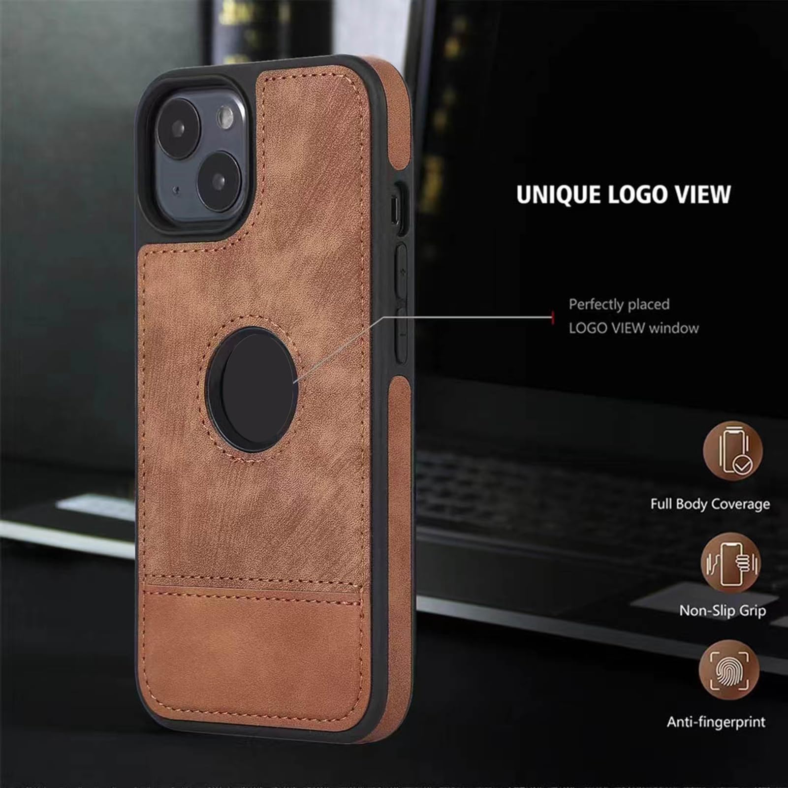 HAZARA Ultra -Cienkie etui do iPhone 15 Pro Max/15 Pro/15 Plus/15, matowa skórzana osłona, etui ochronne na tył telefonu z wizualnym logo, czarne, 15