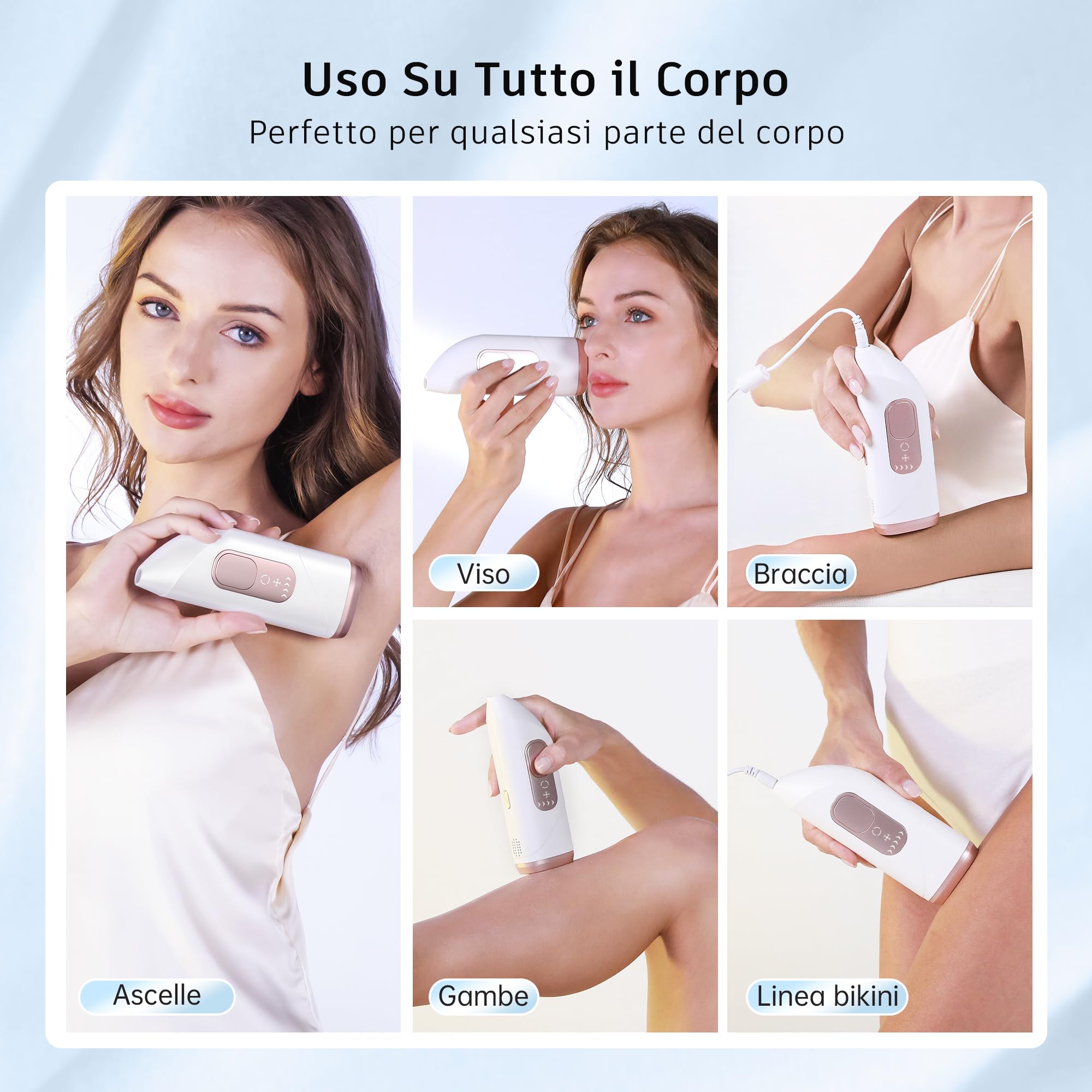 Epilatore Luce Pulsata con Funzione di Raffreddamento, Epilatore Laser per Flash Illimitati, 5 Livelli di Energia, Epilazione a Luce Pulsata per Donne e Uomini, Ascelle, Gambe, Zona Bikini