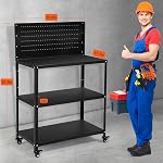 OLBRUS 50.4 X 33.4 Inch Workbench,Heavy Duty 200LBS Steel Work Bench with Pegboard and Lockable Wheels, Rolling Tool Storage Work Table for Garage Workshop Warehouse (50.4" X 33.4")