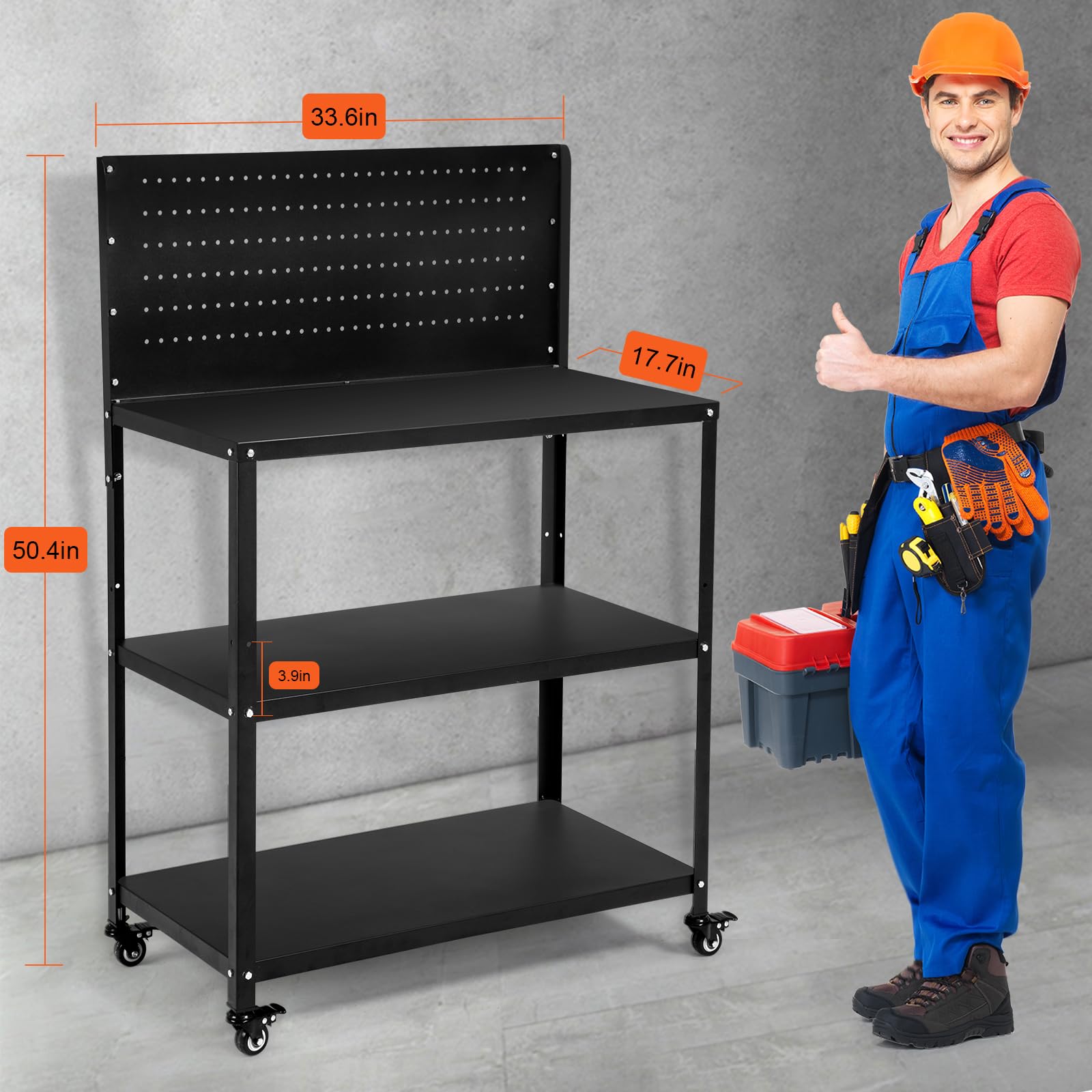 Établi D'atelier Garage GOPLUS Avec Panneau Perforé - Capacité 225 Kg - Dimensions 81x41x156 Cm - Noir, Avec 20 Crochets