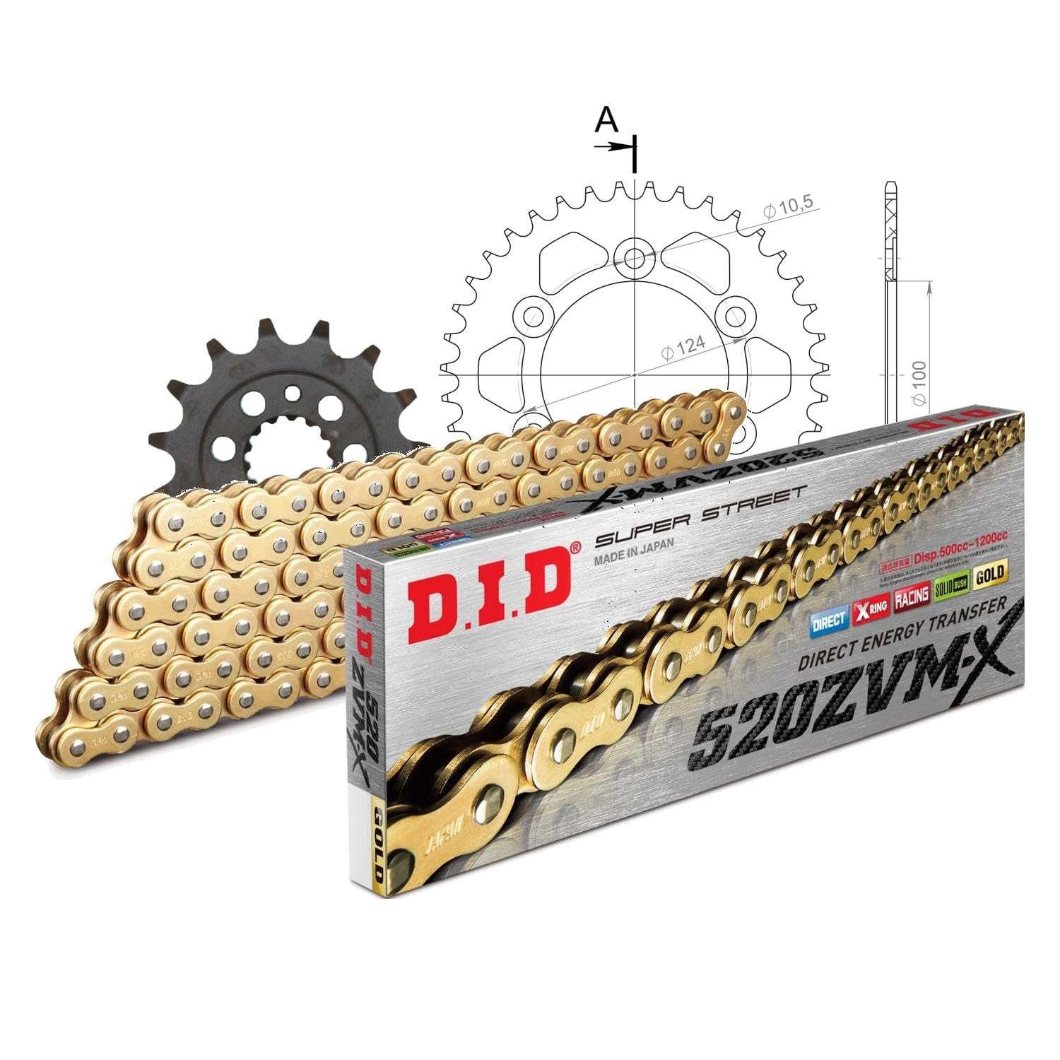 Kit chaîne DID 520ZVM-X alu pour Ducati Sport SS 800 performance premium