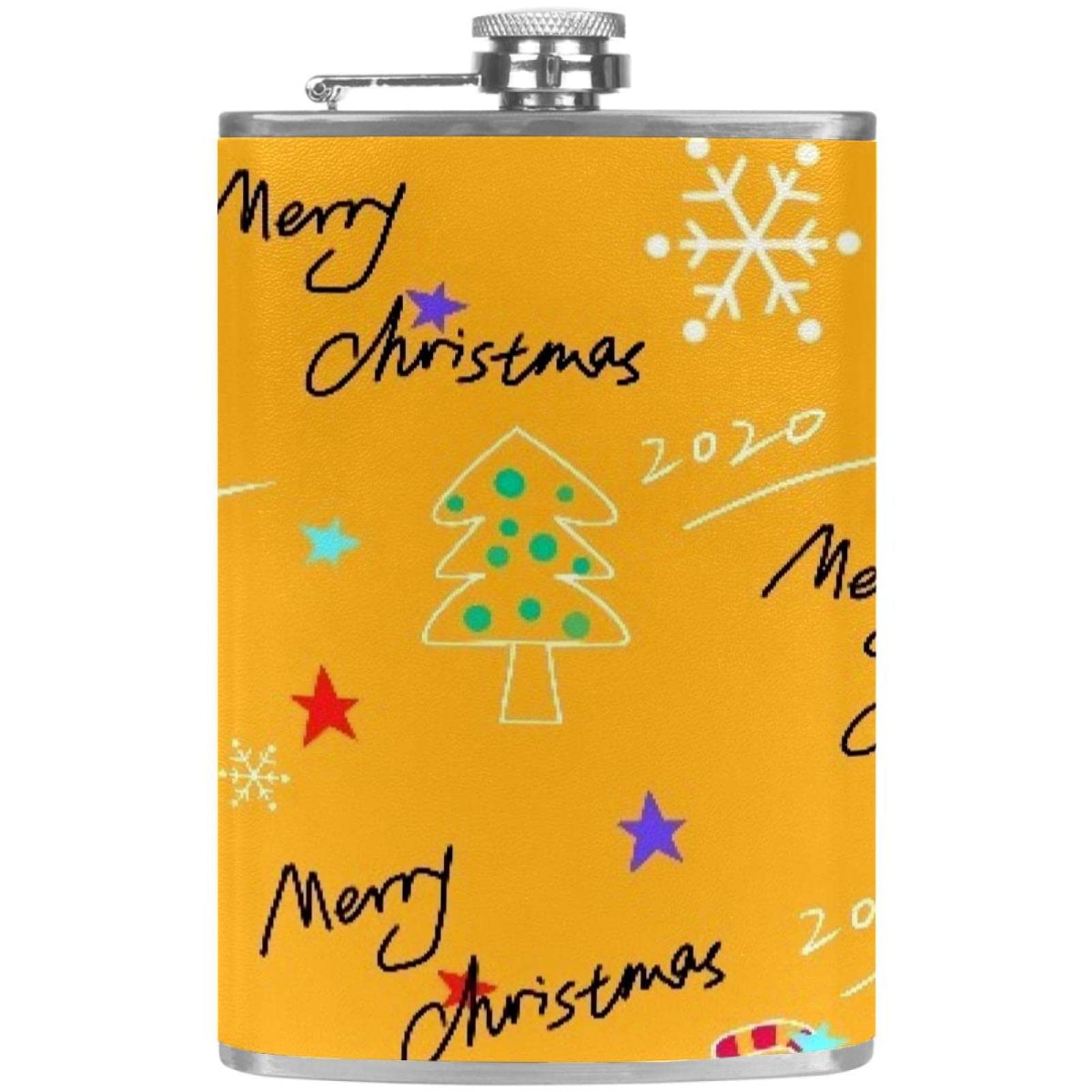 Flasque de Noël en acier inoxydable 237ml avec entonnoir jaune