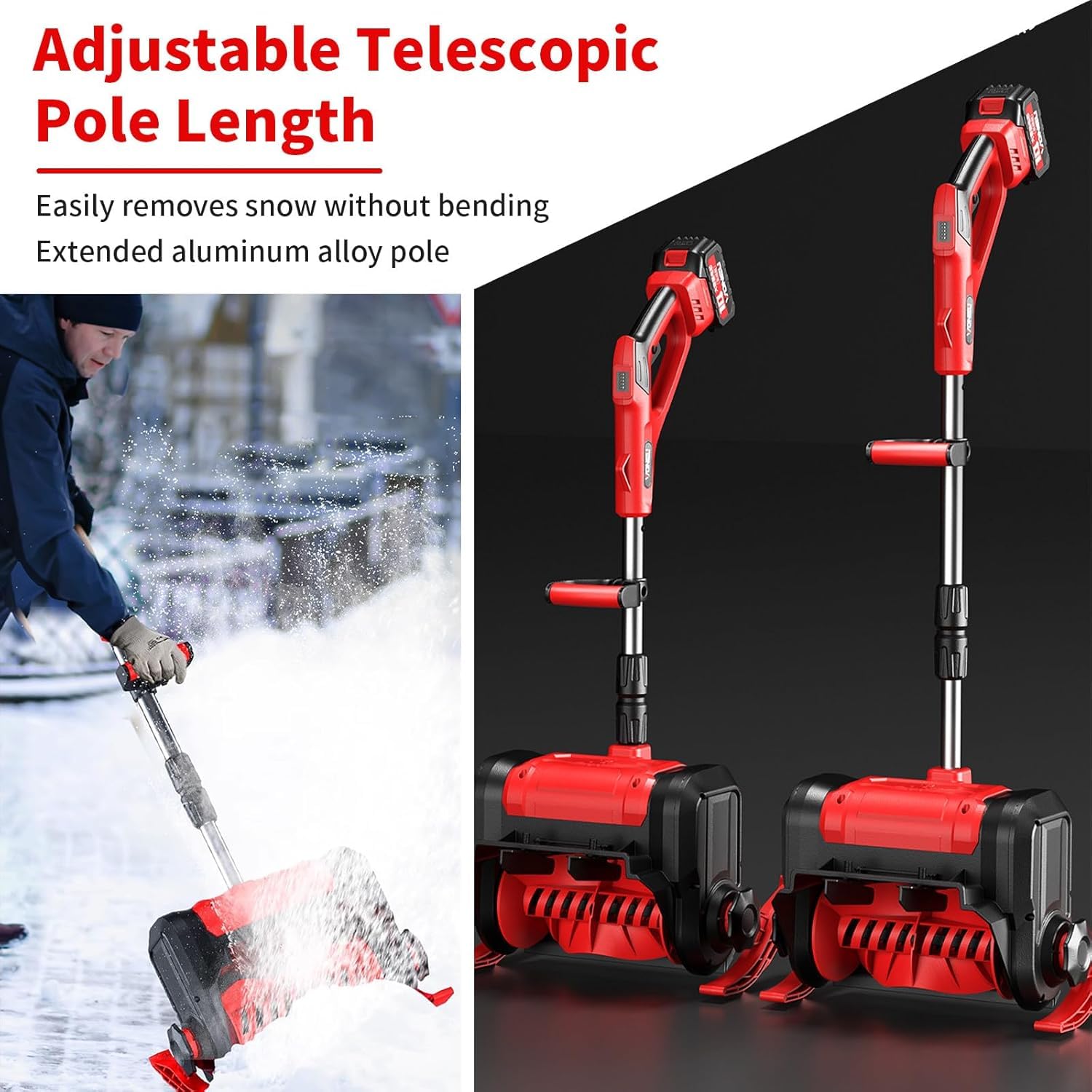 Soplador de nieve eléctrico inalámbrico de 20 V, pala de nieve ligera para entradas y patios, ancho de limpieza de 12.6 pulgadas, lanzamiento de 26 pies, rendimiento silencioso sin escobillas, batería