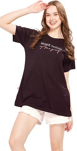 WEET Women's Cotton Long Printed T-Shirt 5432