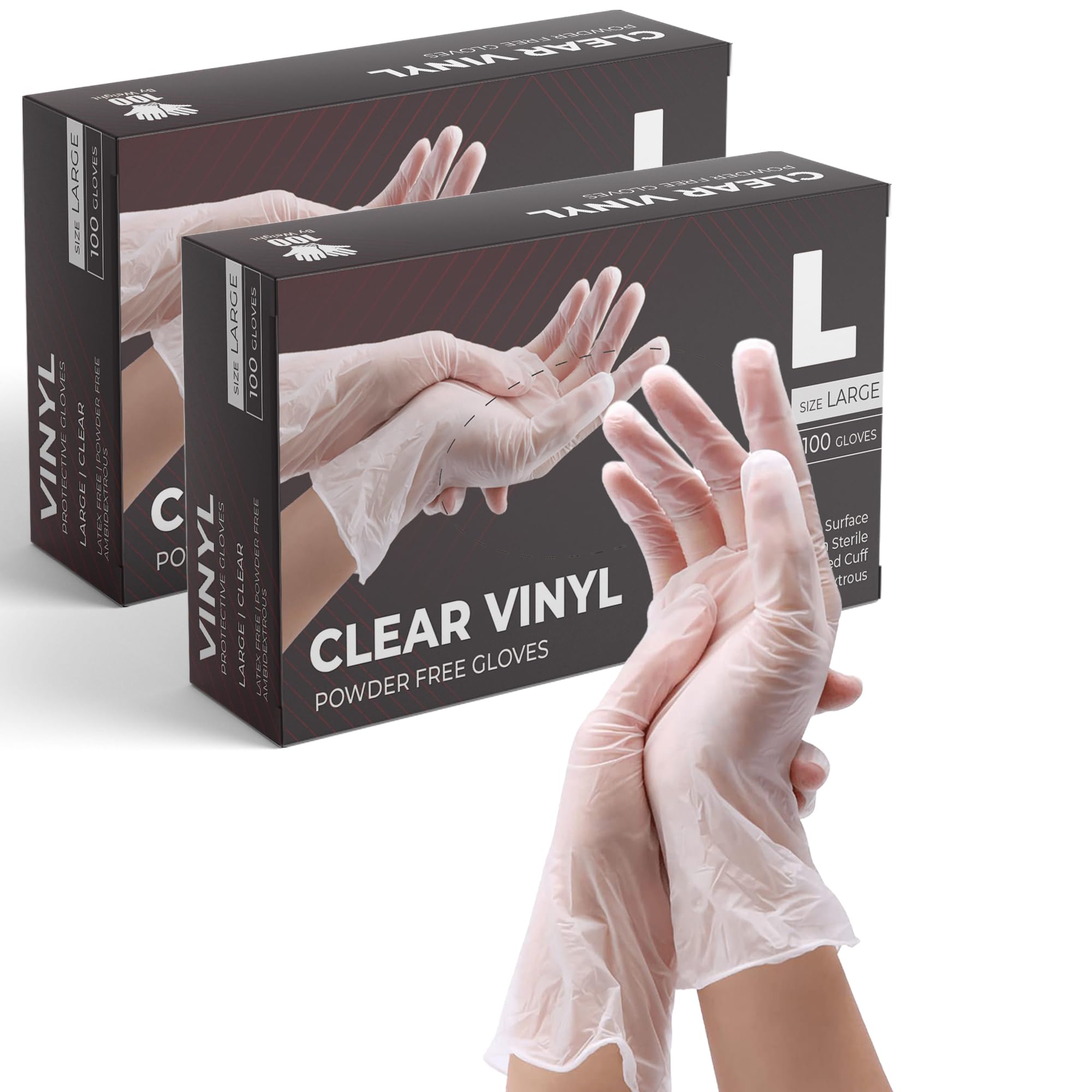 eatasty Vinyl Multi-Purpose Clear Gloves, Powder Free, Disposable, 200 Pack