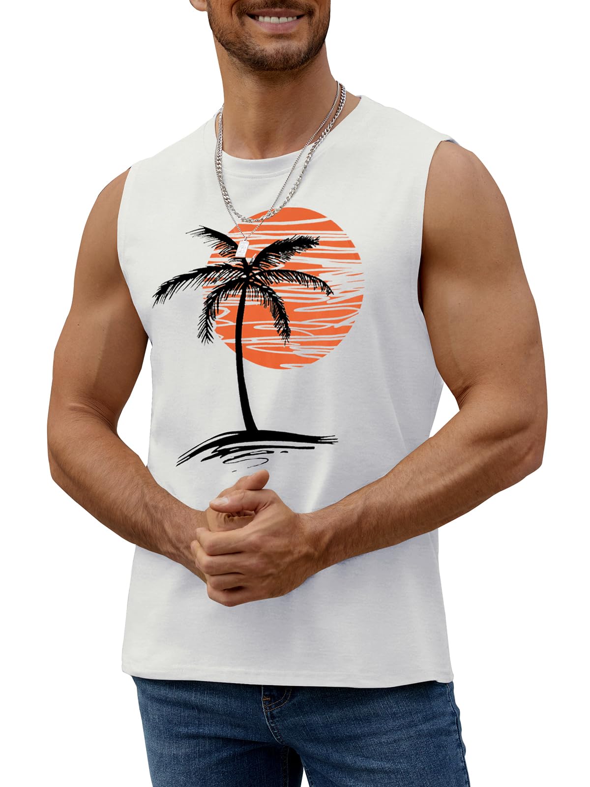 Tank Top Herren Ärmelloses Baumwolle Sport Tops mit Printed T Shirt Unterhemden Muskelshirt Männer Fitness Gym Trägershirts Tee Tops