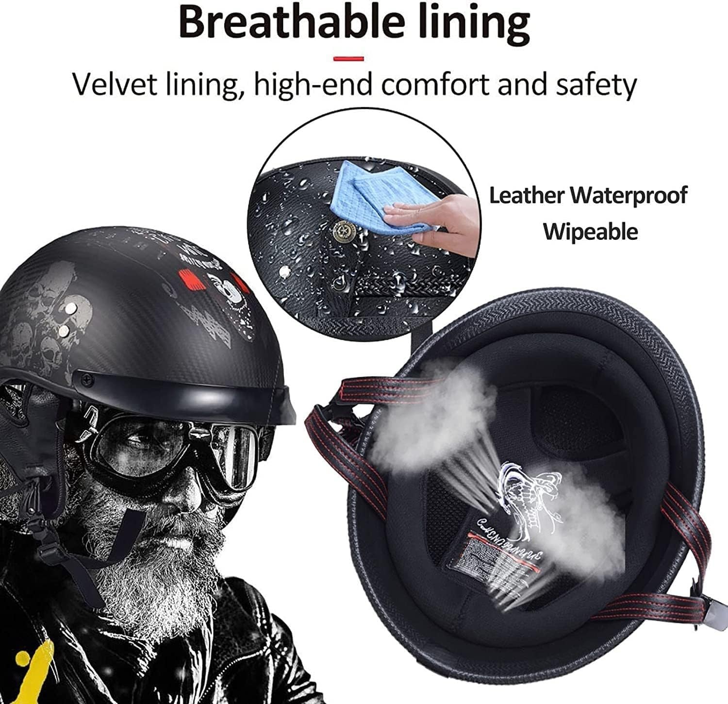 Półskórzany kask motocyklowy w stylu niemieckim, kask retro z otwartą twarzą, zatwierdzony przez ECEDOT, z regulowanymi goglami z szybkozłączką do skutera rowerowego Cruise