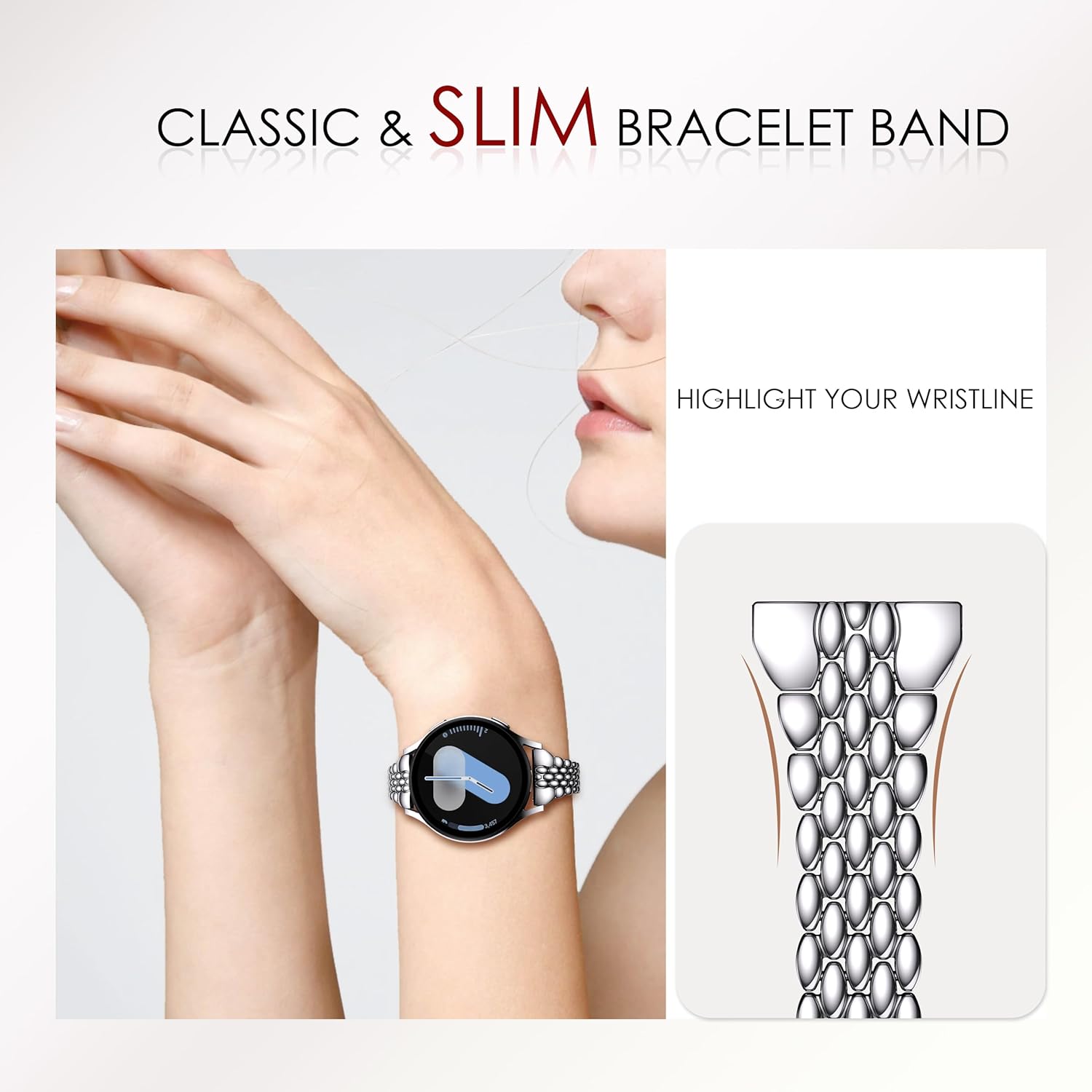 GELISHI Slim Metal Band Compatible with Galaxy Watch 7 Band 6 5 4 FE 40mm /44mm Women, 20mm Thin Stainless Steel Strap for Galaxy Watch 6 Classic 43mm/47mm/ 4 Classic 42mm/46mm /5 Pro 45mm