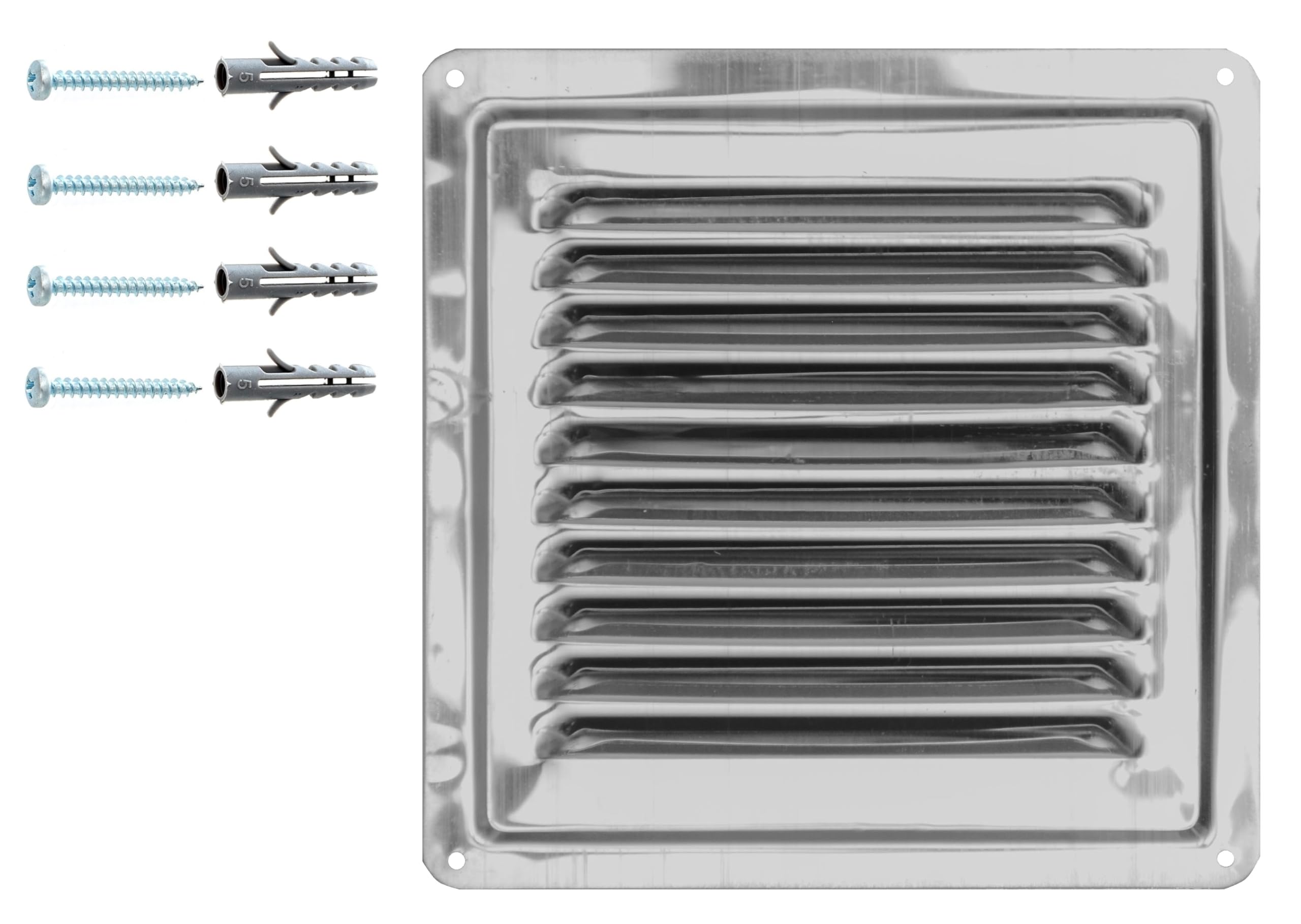 Demlou Mirror Polished Stainless Steel Stainless Steel Ventilation Grille Aisi 316 – Non-Magnetic Inox Air Vent Cover For Indoor, Outdoor & Marine Use – Durable Air Diffuser For Walls & Ceilings (18X18 Cm / 7"X7")