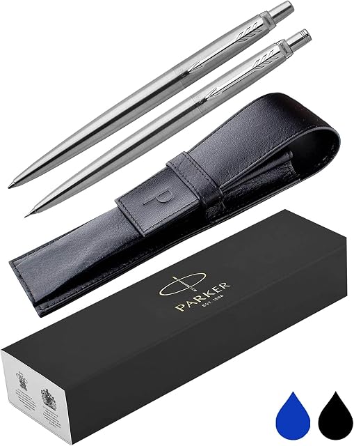 Personalised Engraved Parker Jotter Ballpoint Pen with Genuine Leather Pouch - Choice of Blue or Black Ink, Parker Ballpoint Pen Gift, Personalised Parker Pen Jotter, Gifts For Teachers