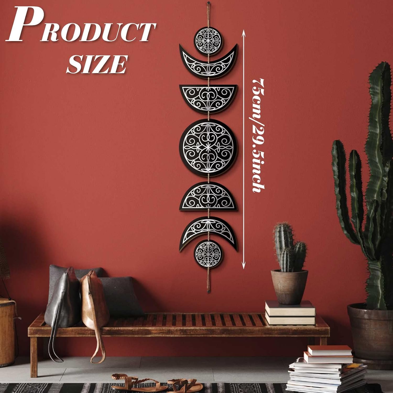 BBTO Boho Wall Decoration Moon Phases Wall Art Stars Moon Minimalist Room Decoration Wooden Gothic Witchy Pediments Hanging Sign