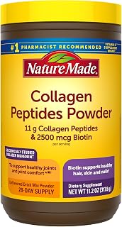 Nature Made Collagen Peptides Powder Type 1 and 3, Joint Support Collagen Powder Unflavored, Sugar Free, Keto Friendly with Biotin for Hair, Skin & Nails Support, 11.2 oz, 28 Day Supply