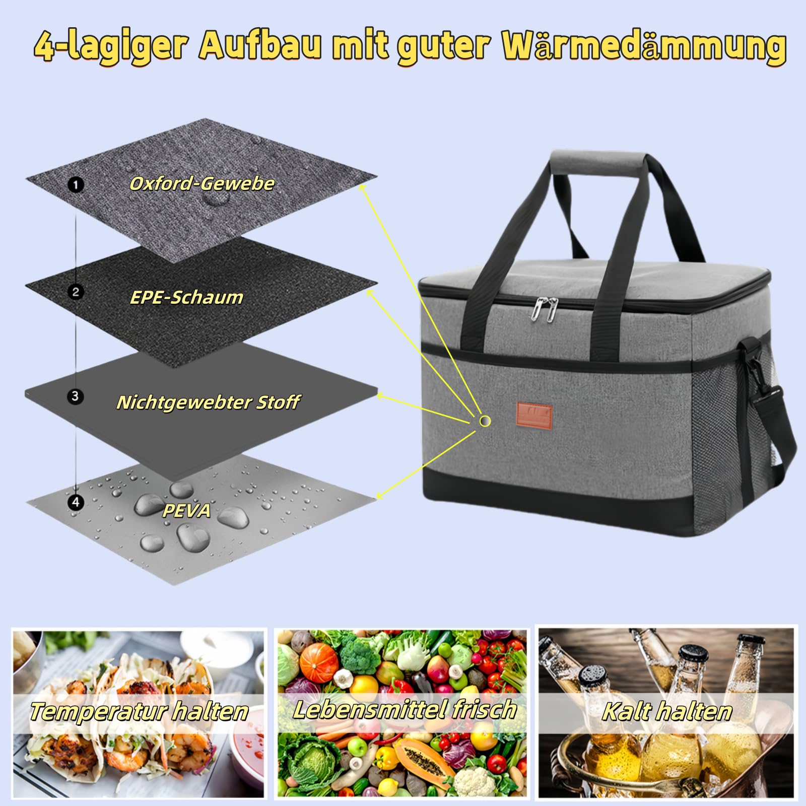 Bolsa de almuerzo, bolsa isotérmica, bolsa de picnic, bolsa de almuerzo, bolsa de almuerzo, bolsa para botellas de vino y cerveza, bolsa de almuerzo aislada, bolsa grande nevera a prueba de