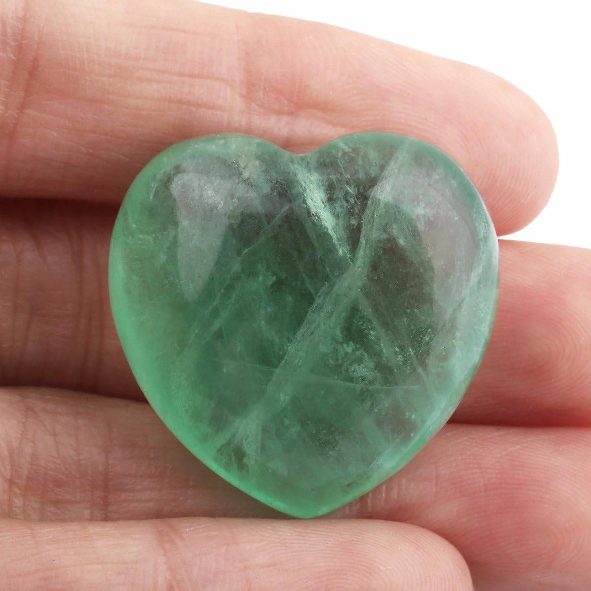 Shanxing Set of 4 25mm Natural Green Fluorite Mini Heart Crystal Stones - Image 3