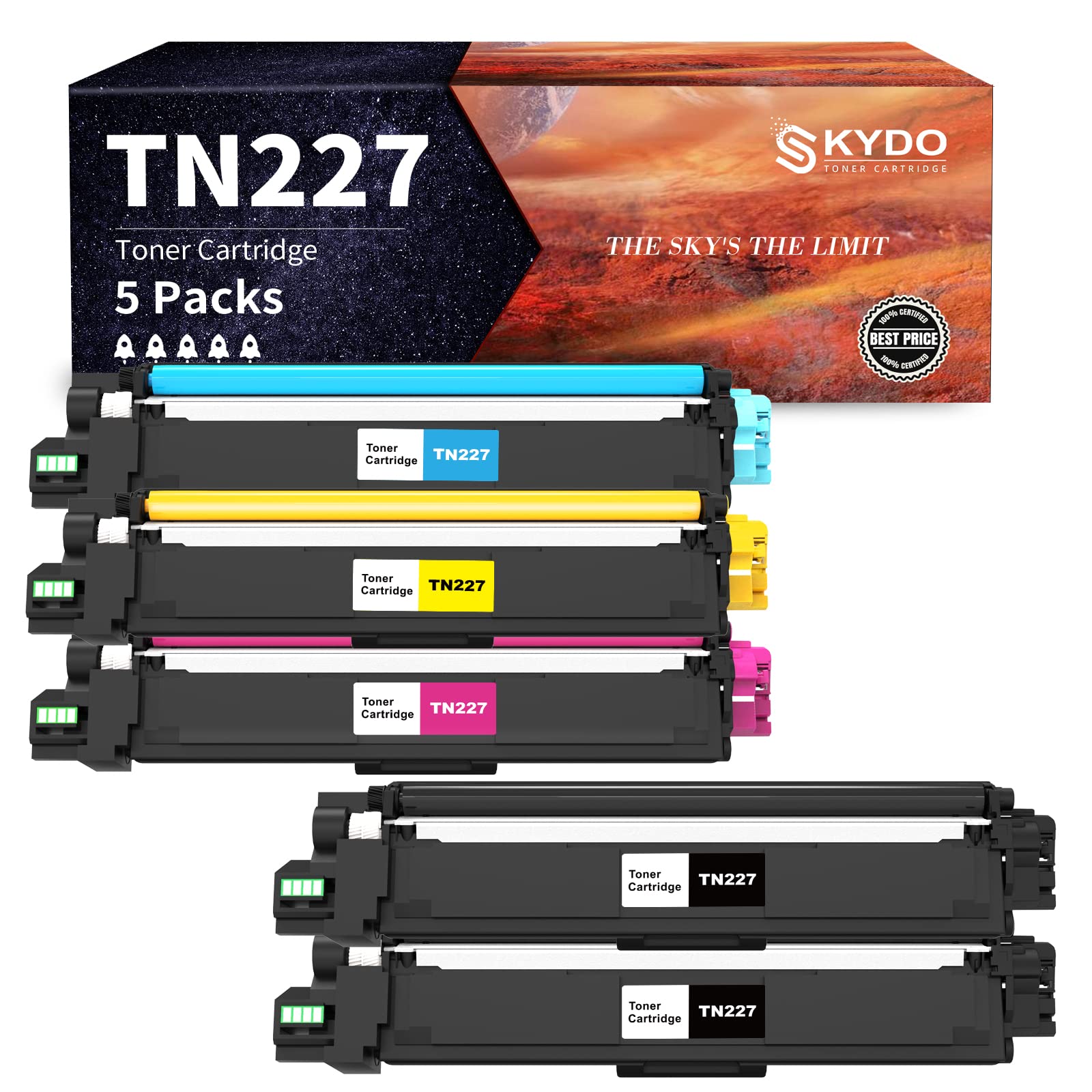 Skydo TN227 Toner Cartridge Replacement for Brother TN227BK/C/M/Y TN-227 TN-223 for MFC-L3770CDW MFC-L3750CDW MFC-L3710CW HL-L3290CDW HL-L3210CW HL-L3230CDW HL-L3270CDW Printer (5 Packs)