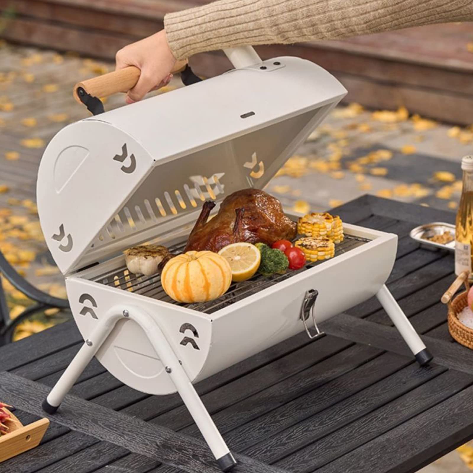 Ergocar Barbecue à Charbon Portable, 2 en 1 Barbecue Grille de Fer avec Plaque de Cuisson, BBQ Grill pour Pique-Nique, Voyage, Jardin, Camping, Facile à Nettoyer