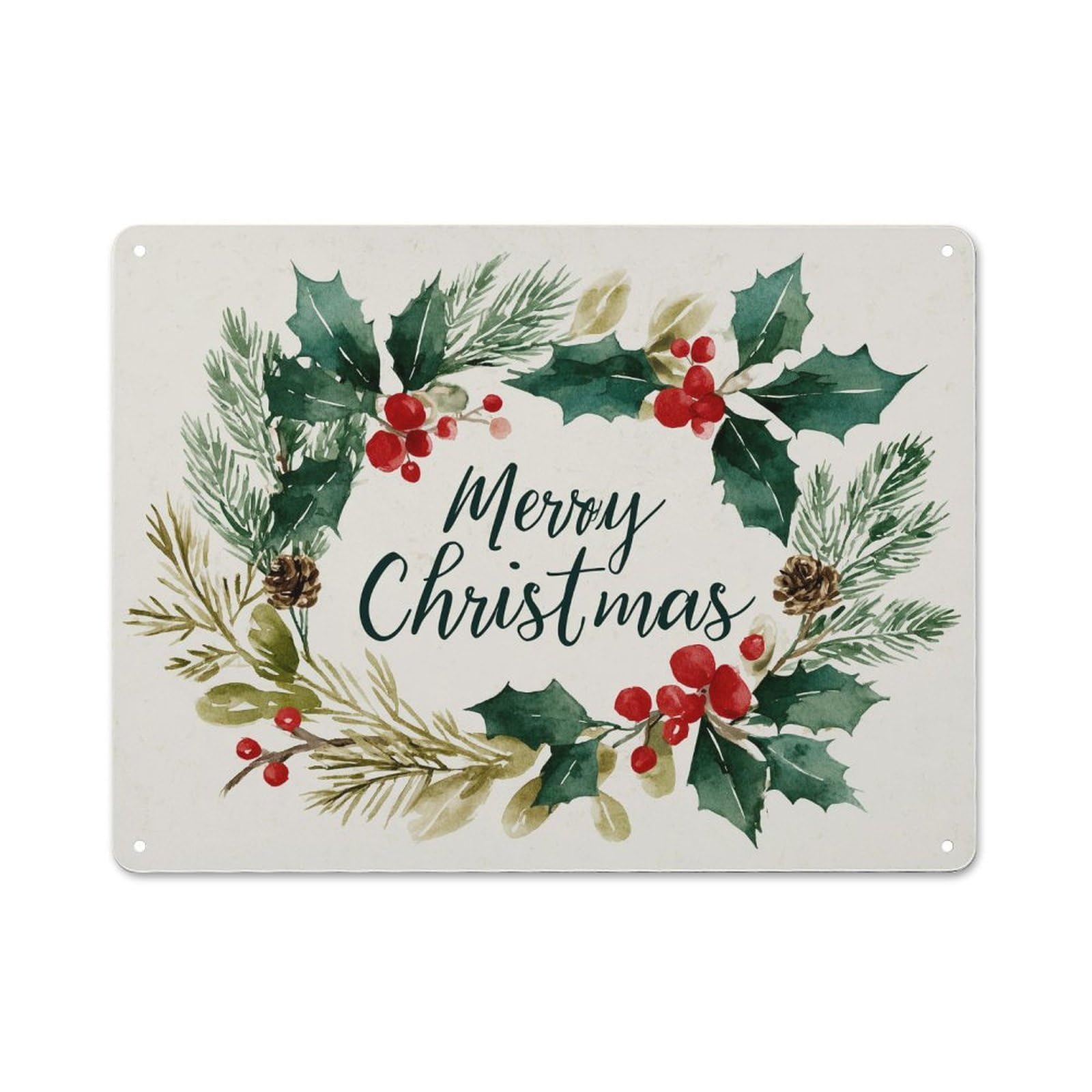 Junmoney Merry Christmas Wreath Farmhouse Metal Sign With Design 30X40cm, Rustic Country Wall Plaque For Cottage, Kitchen, Hallway Or Breakfast Nook