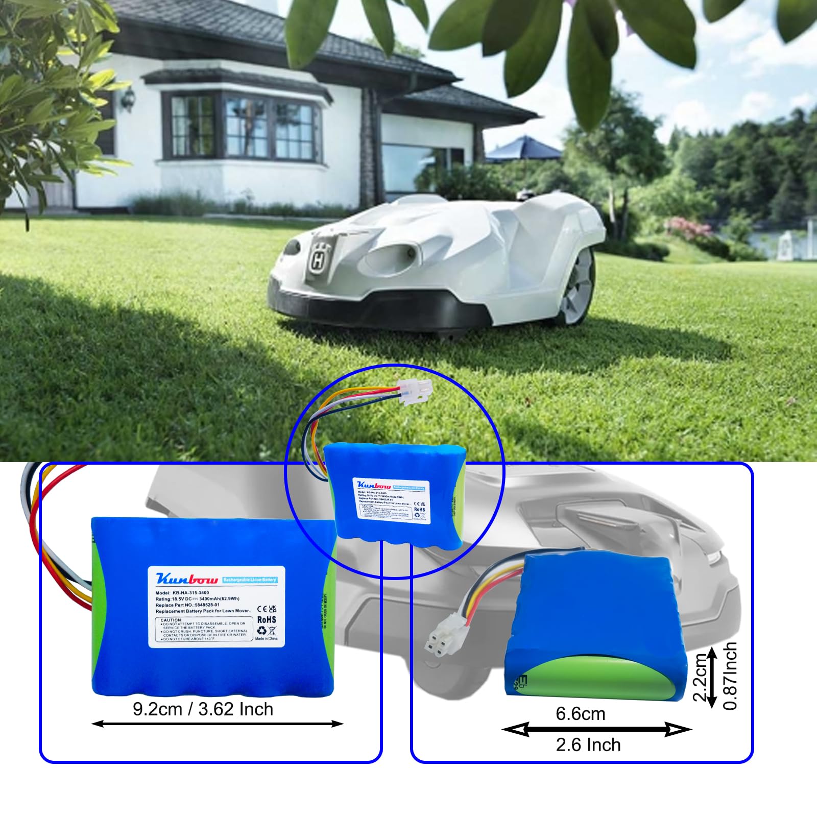 Batteria di ricambio per robot tosaerba Husqvarna Automower 310, 315, 5848228-01, 5848228-02,5848528-01, 5895862-01, compatibile con Gardena Sileno R100Li,R130Li,R160Li Robot da prato. (18,5