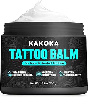 Tattoo Aftercare Balm (4.23 oz), Tattoo Balm, Natural Shea Butter Formula Tattoo Lotion, Nourishing Properties and Color Support for New and Existing Tattoos, Tattoo Care Cream for Daily Use