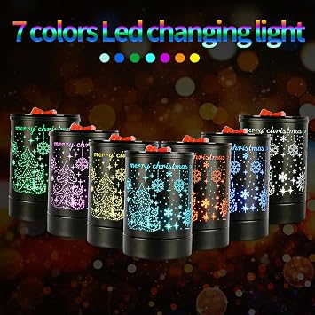 Enaroma Fragrance Wax Melts Warmer with 7 Colors LED Changing Light Classic Black Forest Design Scent Oil Candle Warmer for Home Black Christmas