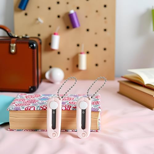 Miniatura 4 de 2 tijeras plegables rosadas, tijeras de viaje portátiles seguras, tijeras plegables telescópicas, mini tijeras de bolsillo con llavero para cortar,