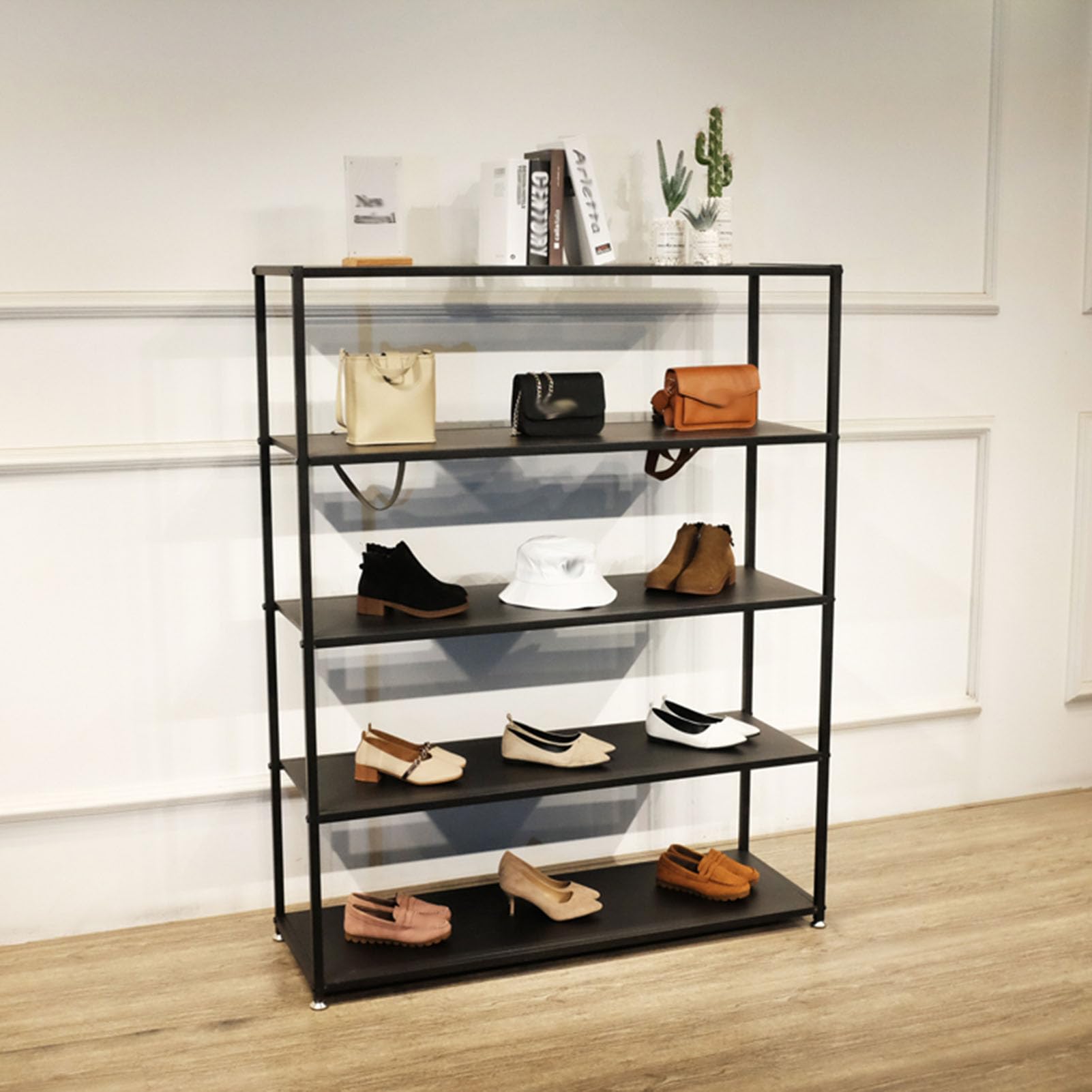 Commercial Clothing Store Shoe Rack Display Rack,Creative Modern Retail Boutique Shoe Store Shoe Organizer Stand Sneaker Basketball Shoes Organizer Stand,For Closet Hall,Black-80*30*150cm