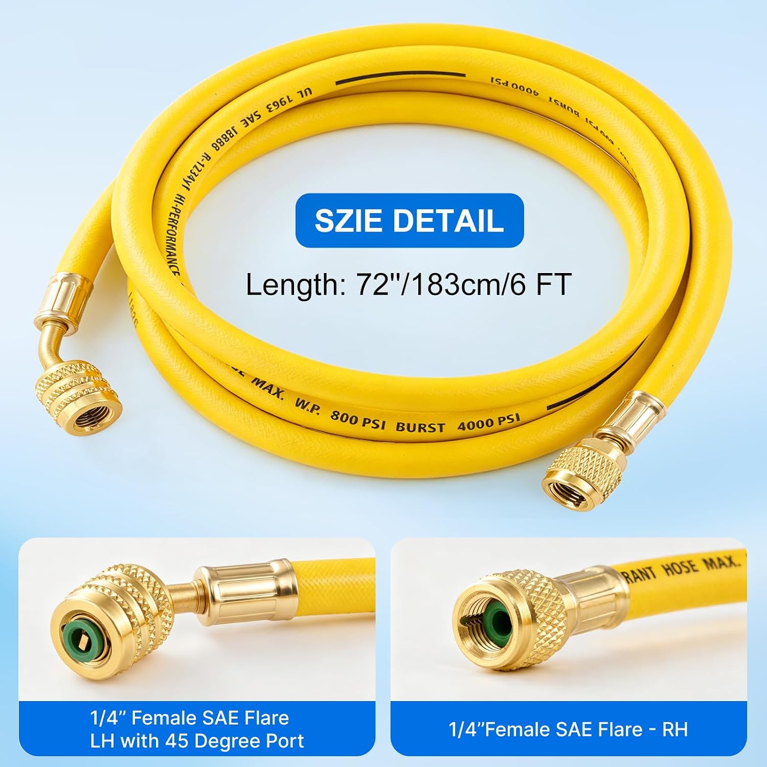 A2L Refrigerant Charging Hose for R32 R454B Refrigerant, 72 Inch