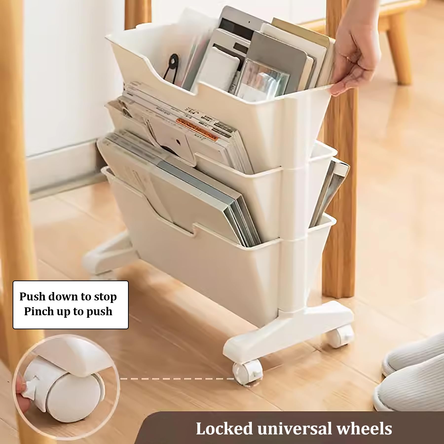 Scaffale portaoggetti da scrivania,3 Ripiani,con rotelle,Organizer salvaspazio per scrivania e Accessori per Camera da Letto,Soggiorno,casa,Scuola,Rosa