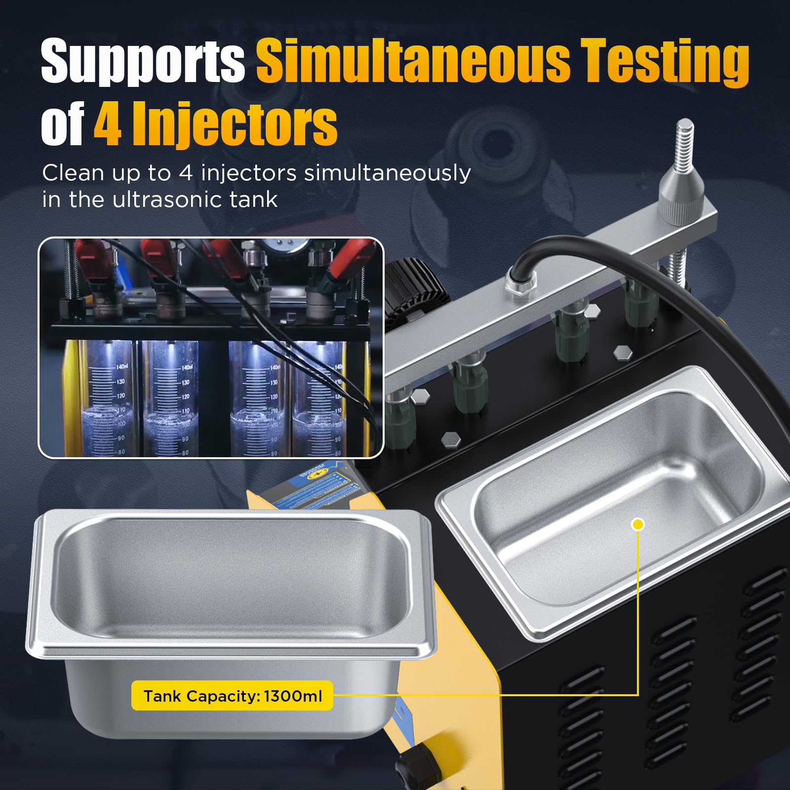 AUTOOL Máquina probadora de Limpiador de inyectores de Combustible, Limpiador ultrasónico de inyección de Combustible de 4 Cilindros para inyectores de Gasolina, Pantalla Digital, 3 Funciones de