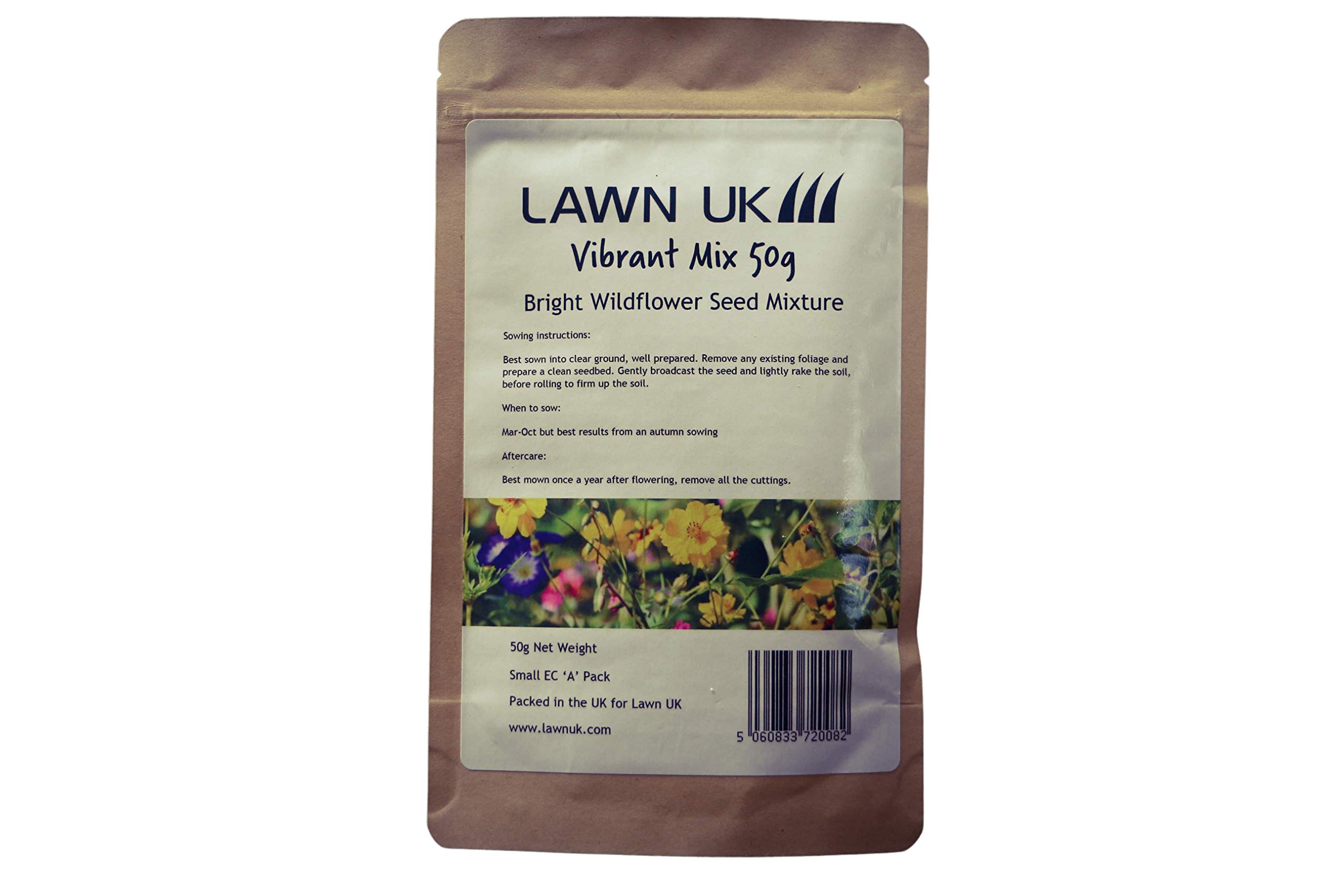 Wildflower Vibrant Seed Mix Lawn UK - 50g - 20sqm Coverage - Throw & Grow - Includes Californian Poppy, Cornflower & More