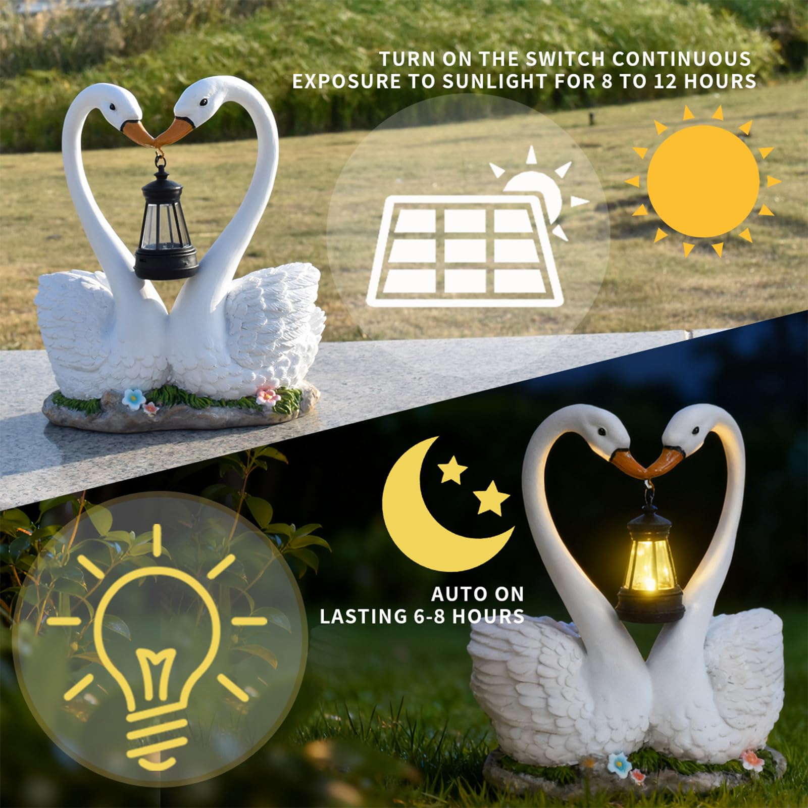 Statuetta da giardino a energia solare con lanterna a LED, in resina, coppia, stile 1