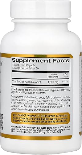 Miniatura 2 de California Gold Nutrition C, vitamina C, cápsulas vegetales de 1000 mg, 60 unidades