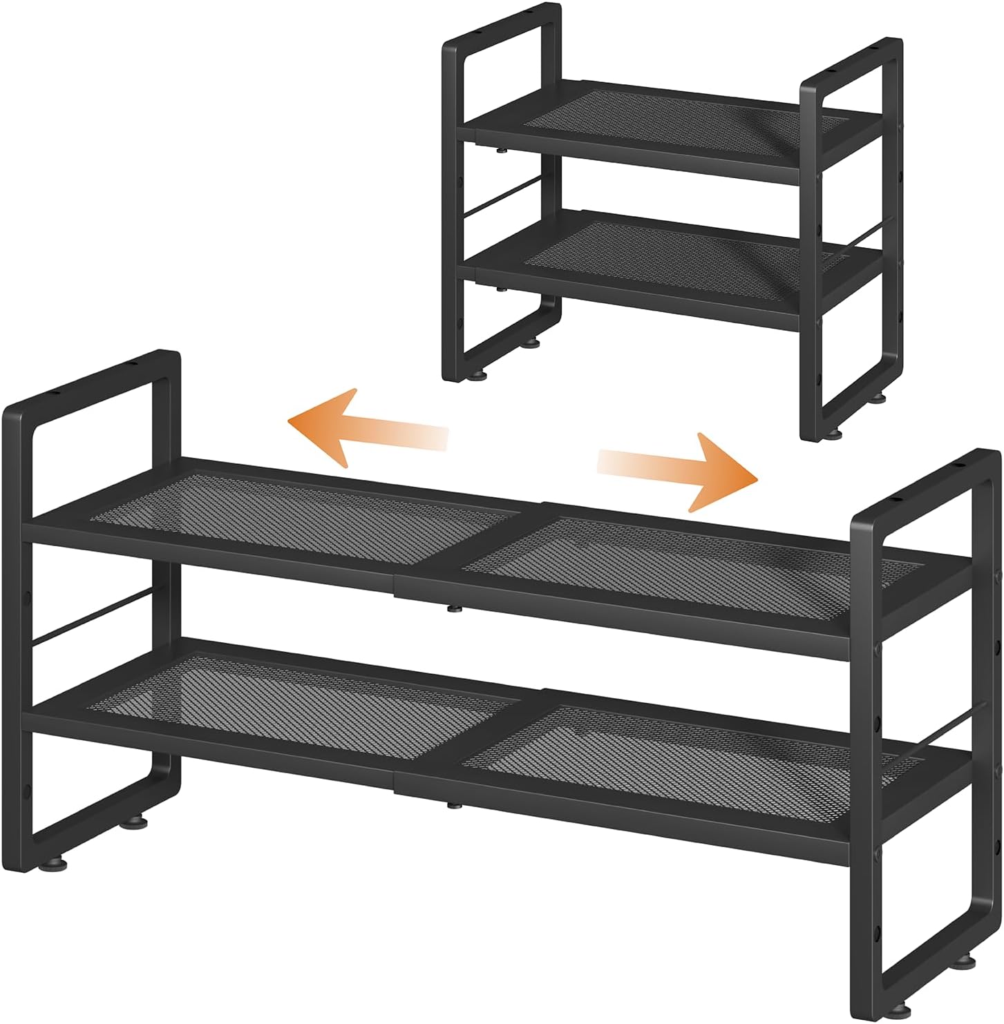 2 Tier Shoe Rack, Expandable Shoe Organizer for Entryway, Stackable Shoes Stand with Mesh Metal Shelves for Closet Entryway, Black