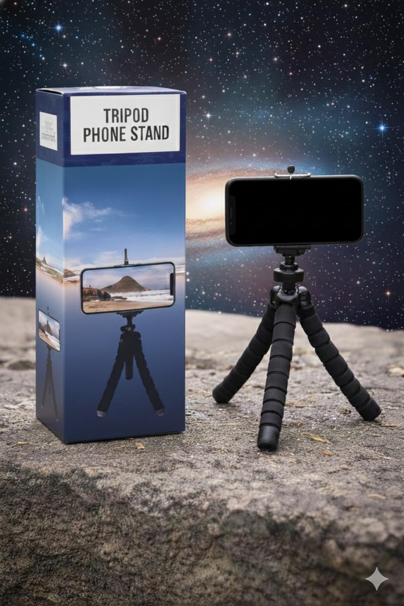 Flexible Tripod Phone Stand, Black, Portable Smartphone Holder with Adjustable Legs for Video Recording, Photography, and Vlogging
