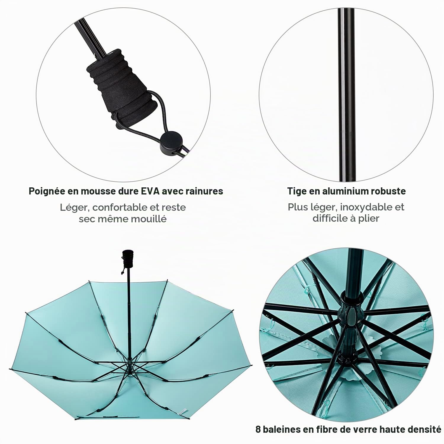 G4Free Liteflex Mini parapluie de randonnée compact ultraléger pliable réfléchissant argenté