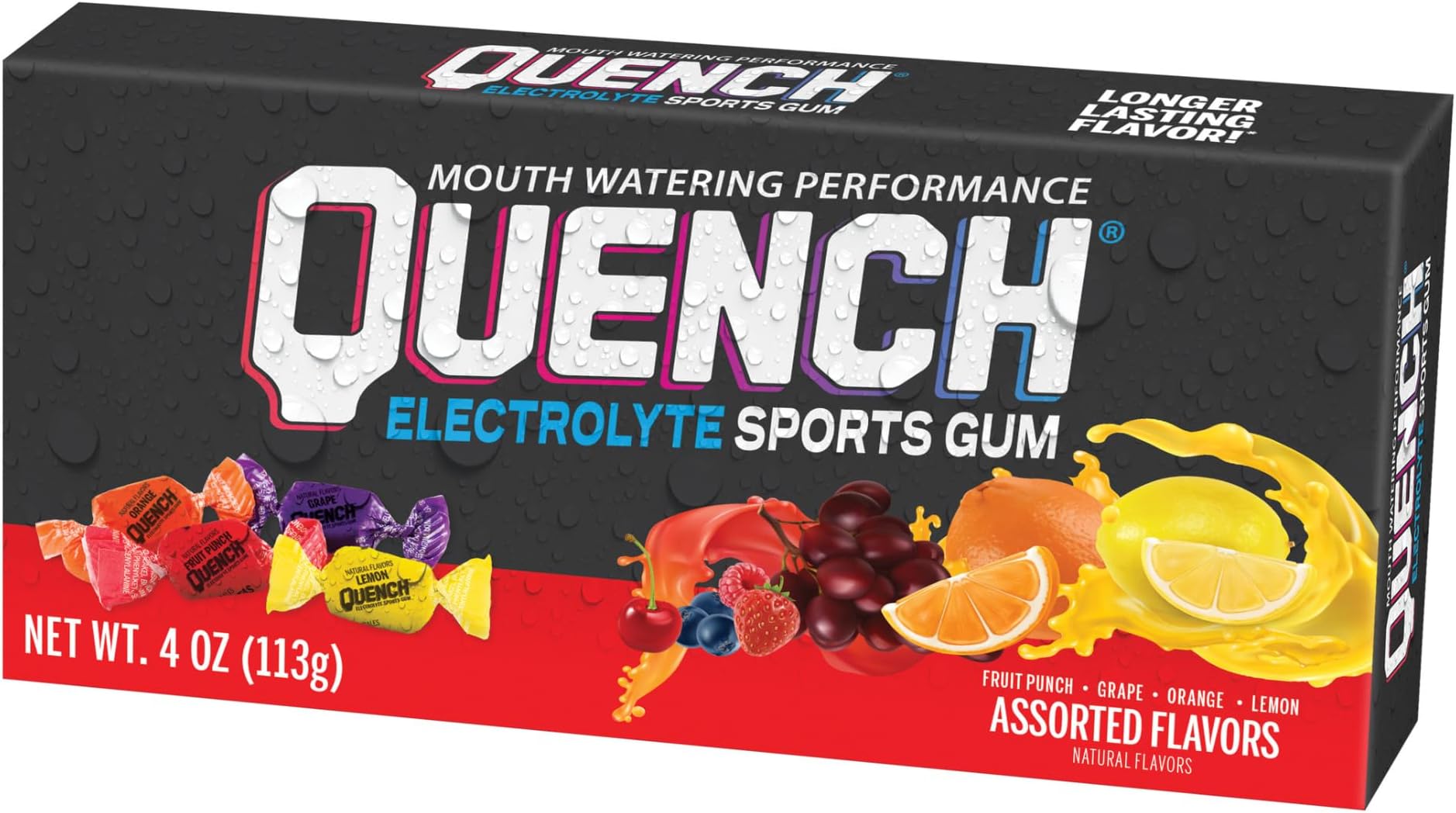 Mueller Quench Chewing Gum Variety Box, 25 pieces (Lemon, Fruit, Orange and Grape)