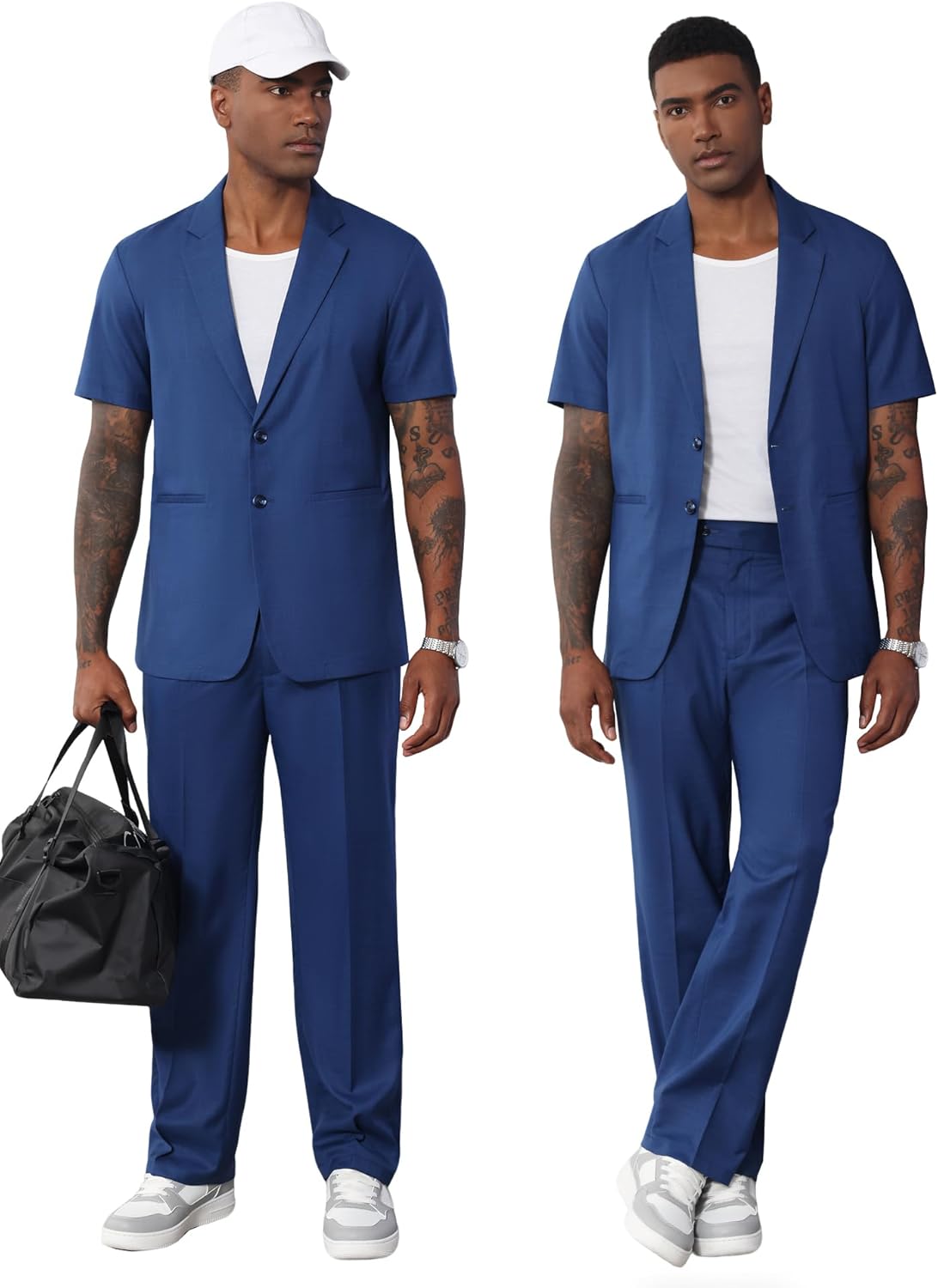 Men's Suits 2 Piece Set Casual Regular Fit Short-Sleeve Suit and Pants Set for Summer Business Prom Wedding Party